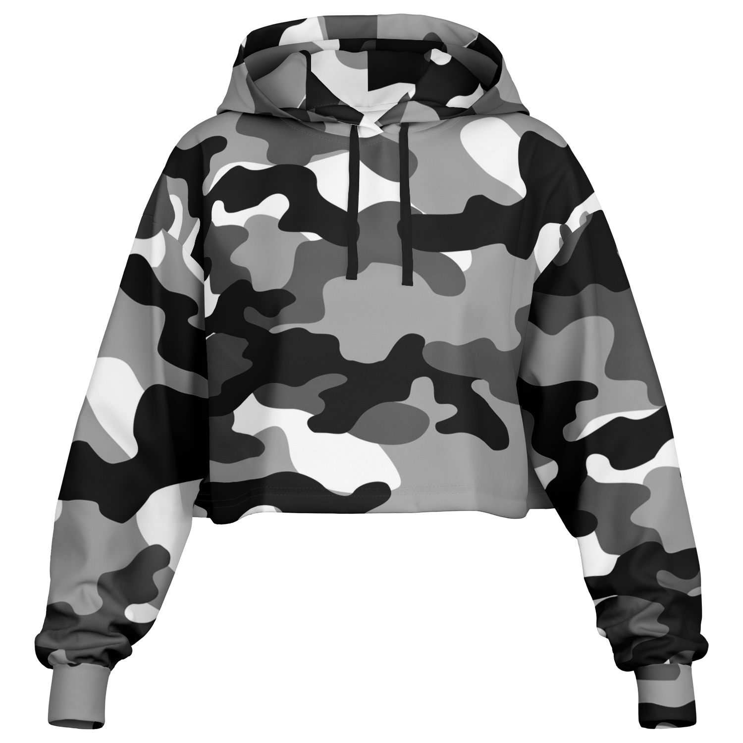 Cropped Hoodie For Women Black White Gray Camouflage