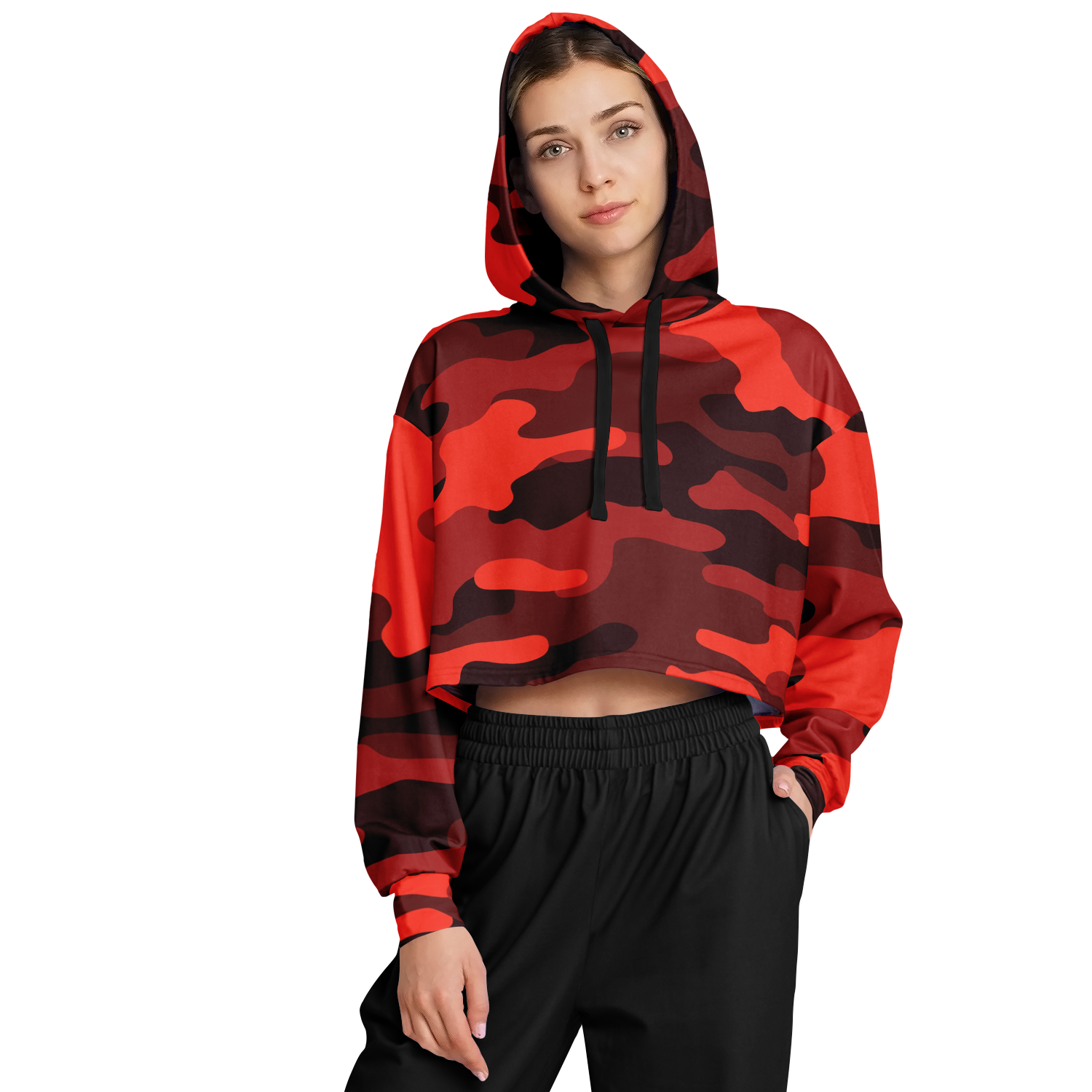 Shop Cropped Hoodie For Women Scarlet Red Black