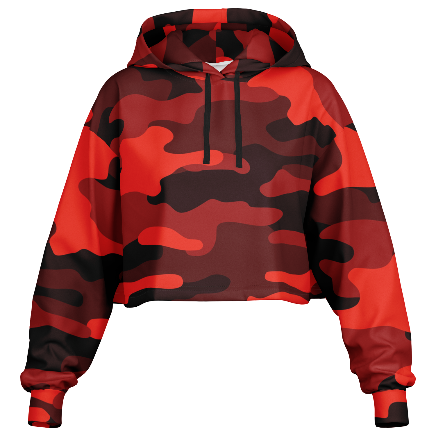 Cropped Hoodie For Women Scarlet Red Black Camouflage