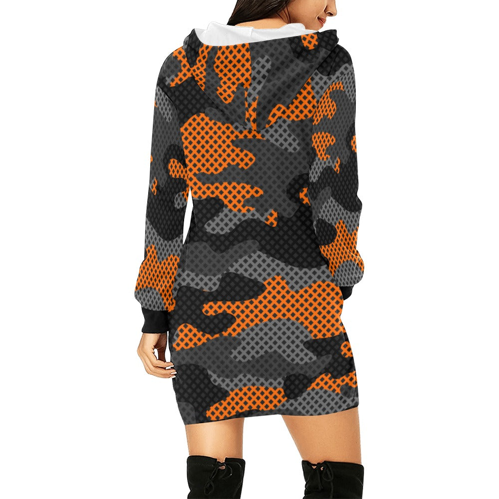 Camo Hoodie Dress | Orange and Black Pixel Camo Colors