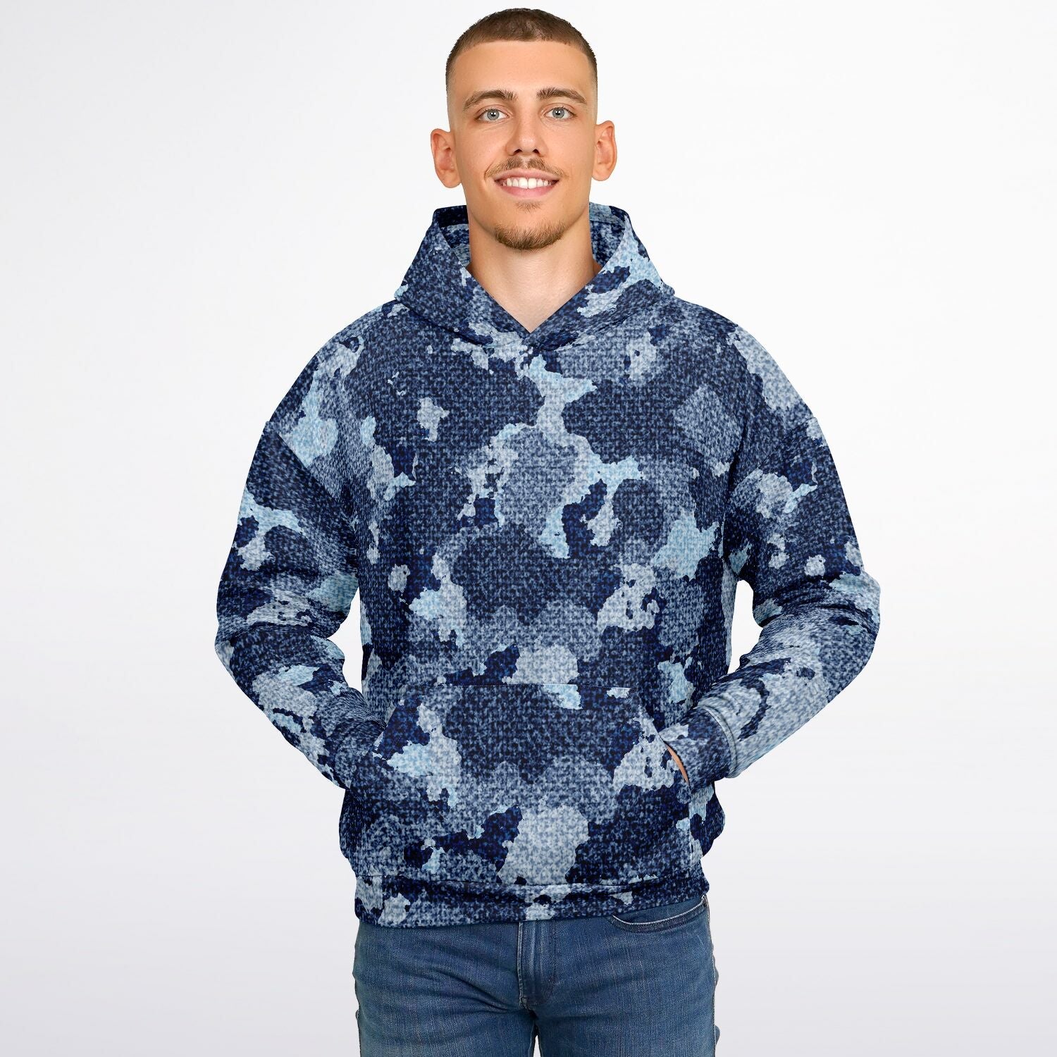 Denim Oversized Hoodie | Blue Camouflage Cloth Pattern | Camo Colors