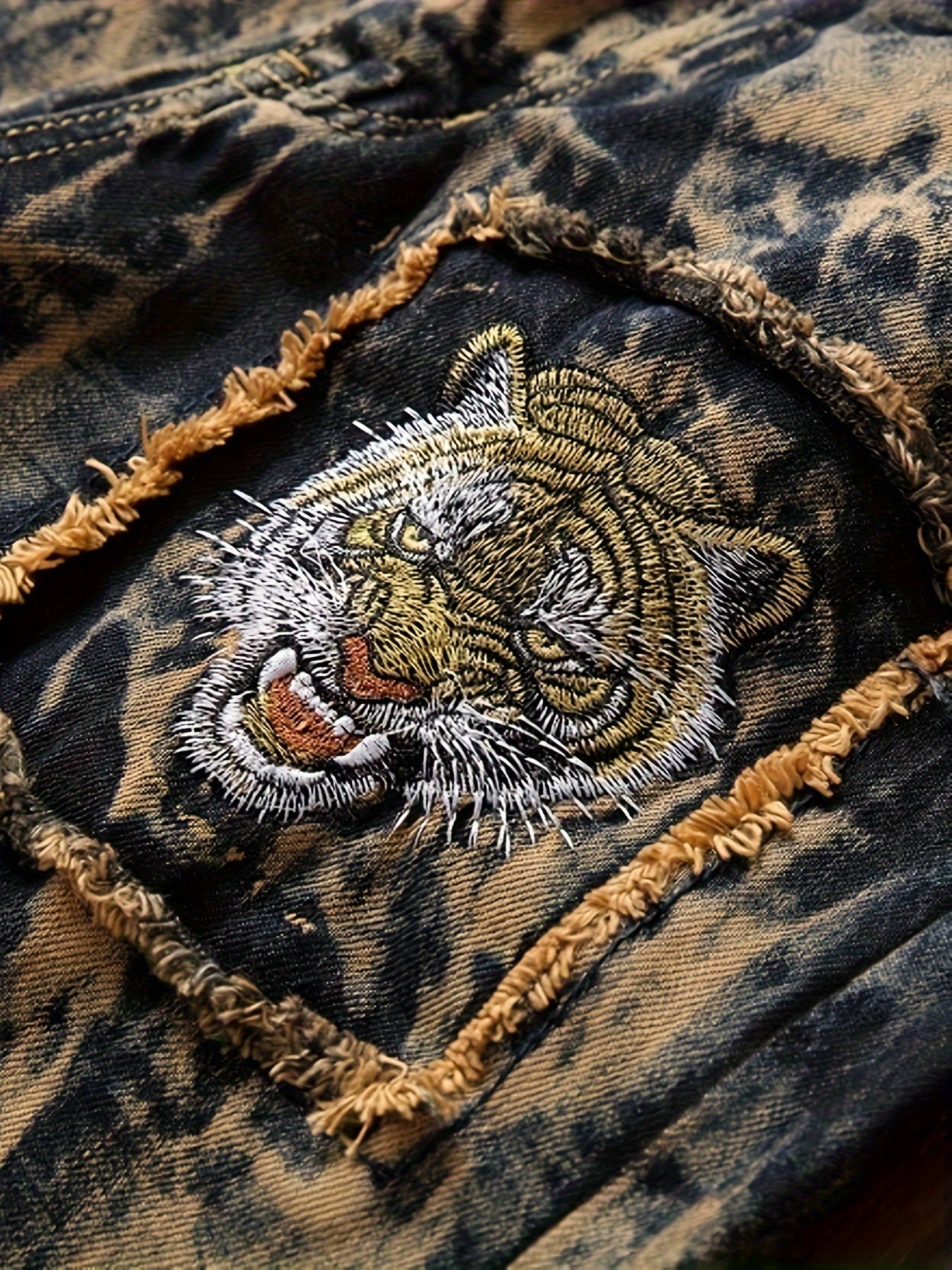 Men's Street Style Embroidered Jeans: Regular Fit, Non-Stretch Denim Camo Colors