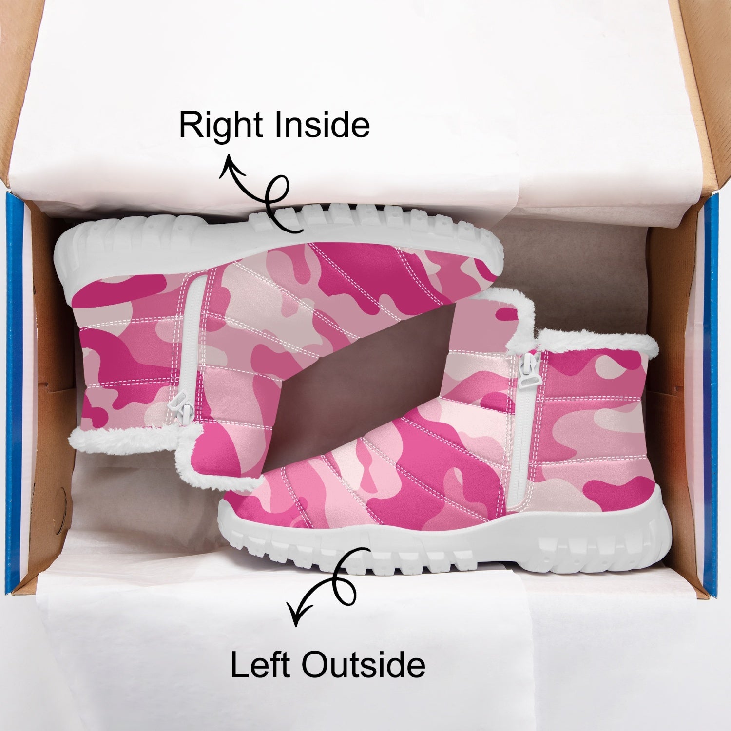 Camo Boots | Cotton-pad Fur Zipper Up | Lavender Pink Camo Colors