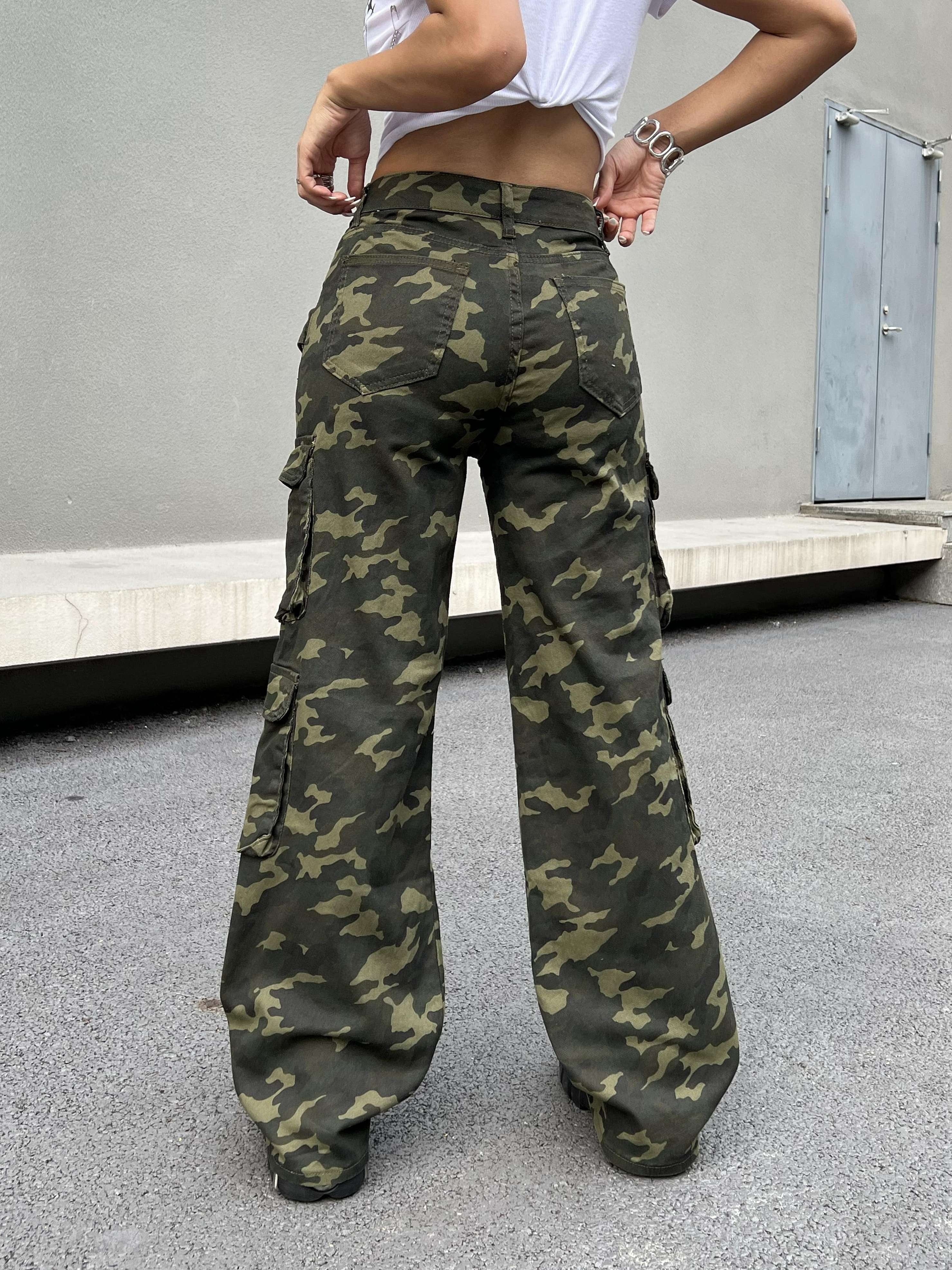 Women's Camo Cargo Jeans with Large Side Pockets Camo Colors