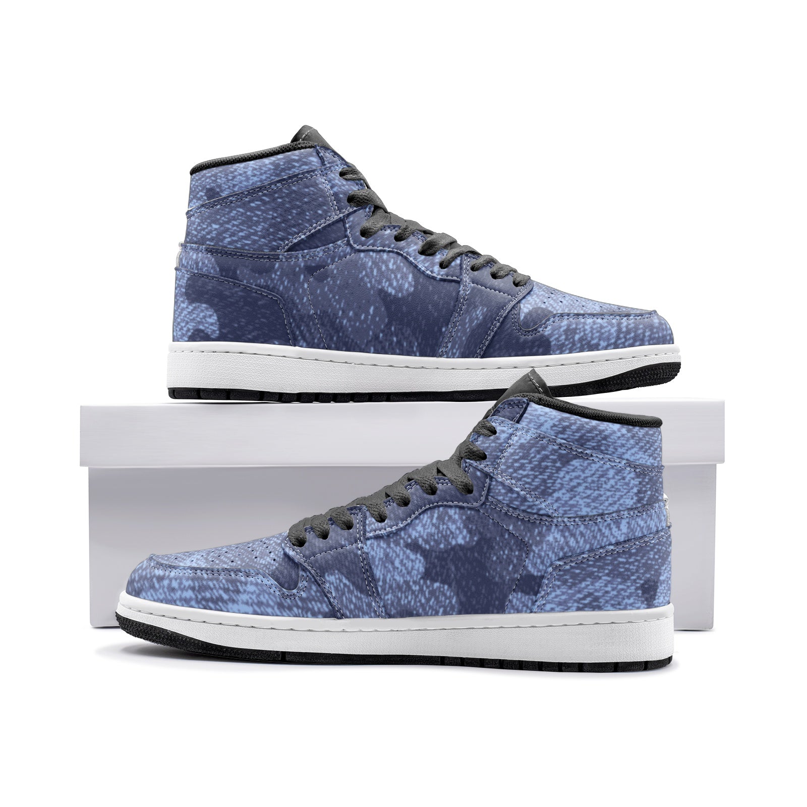 Camo Sneakers AJ 1 | High-Top | Denim Blue Camouflage Camo Colors