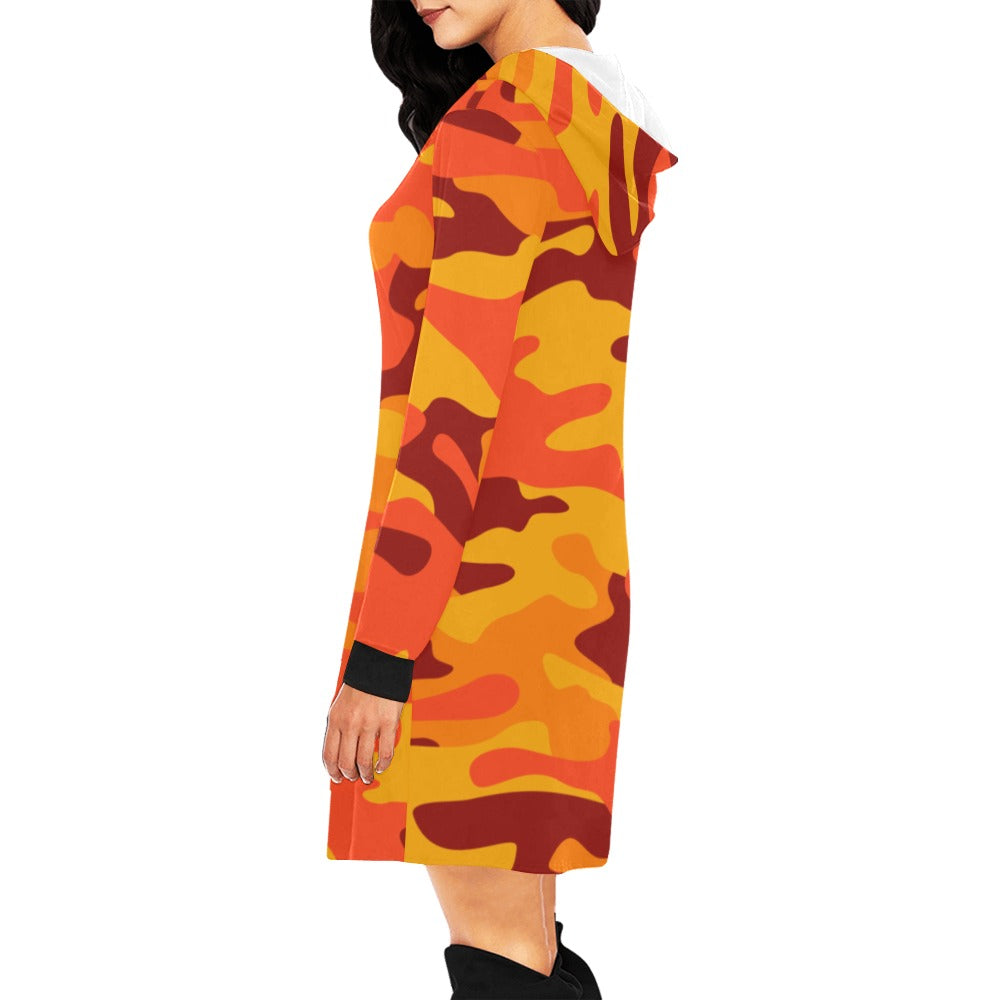 Camo Hoodie Dress | Orange and Red Camo Colors