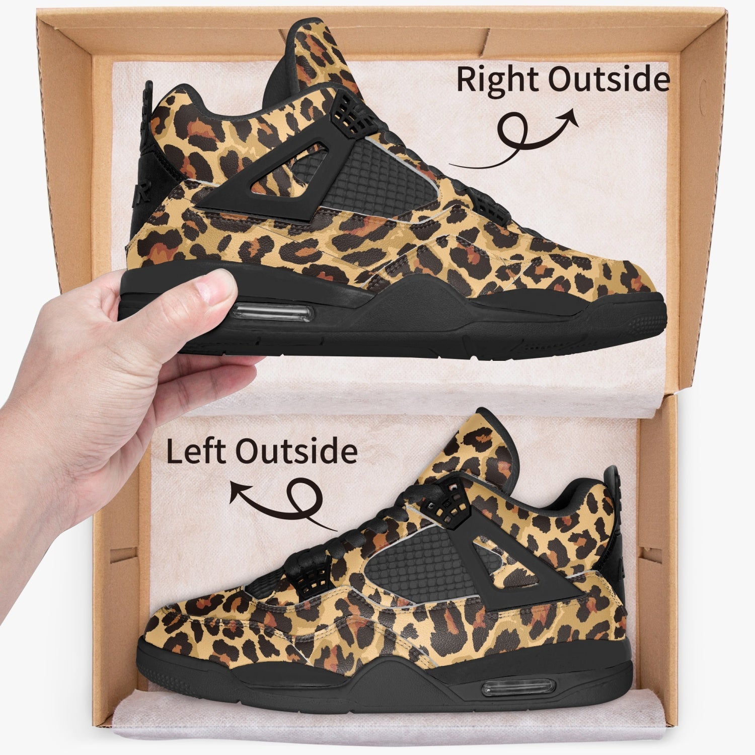 Leopard Jordans AJ4 | Classic Brown and Black Pattern Camo Colors