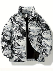 Men's Camo Hooded Puffer Jacket with Zip-Up Front Camo Colors
