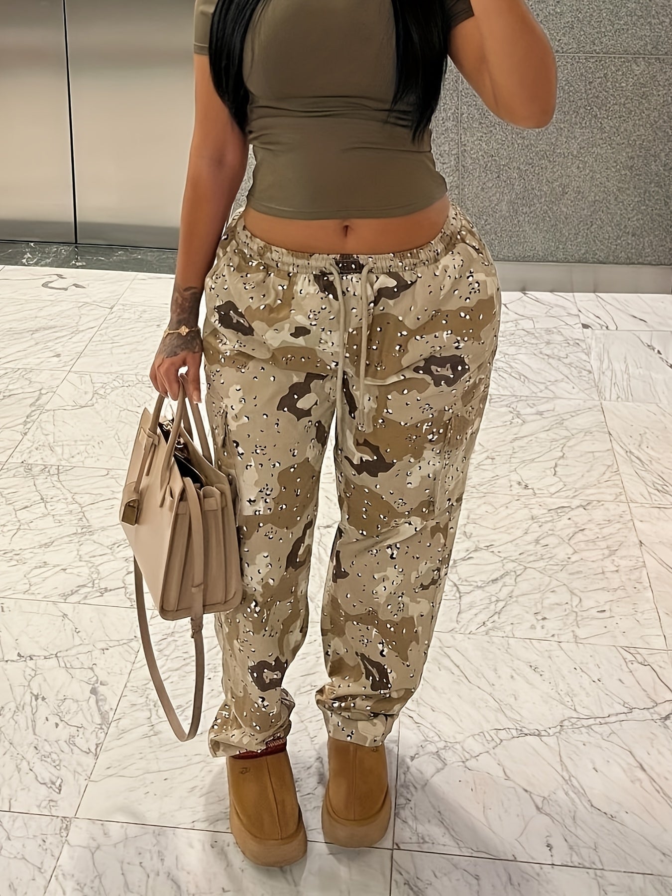 Y2K Style US Marines Pattern Drawstring Cargo Pants | Camo Colors