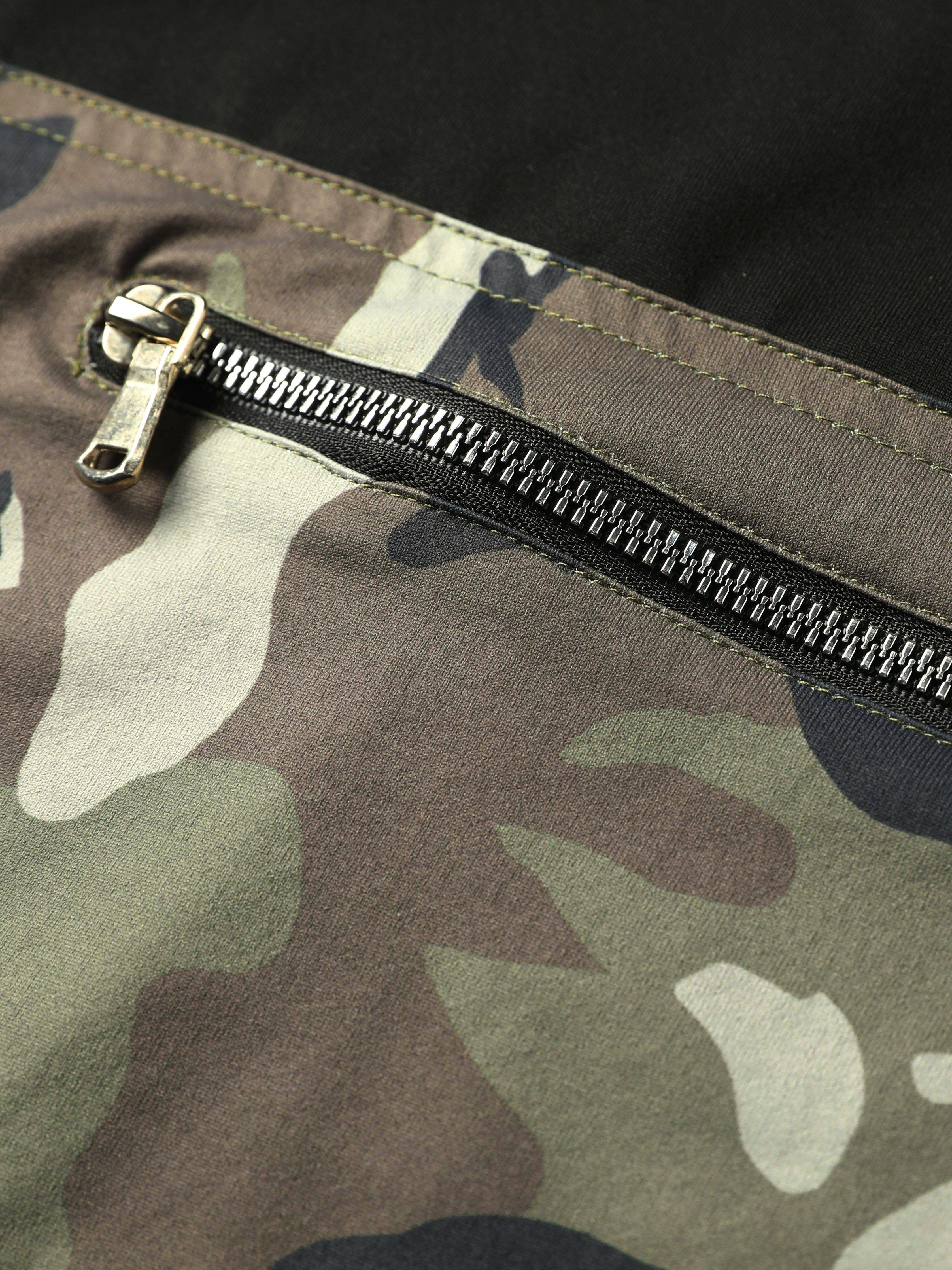 Men's Camo Hooded Short Sleeve Sweatshirt With A Zippered Kangaroo Pocket Camo Colors