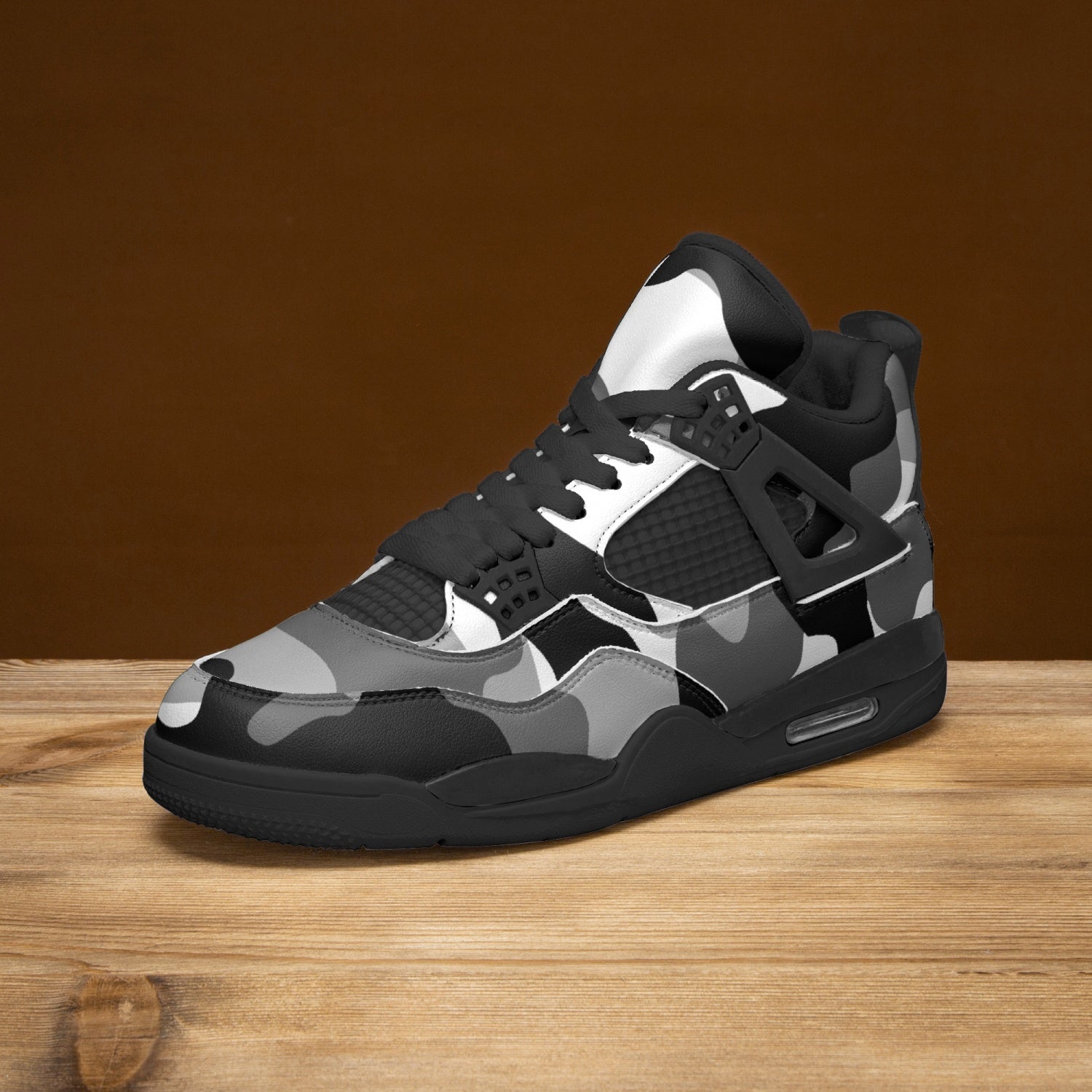 Camo Jordans AJ4 | Gray, Black and White Camo Colors