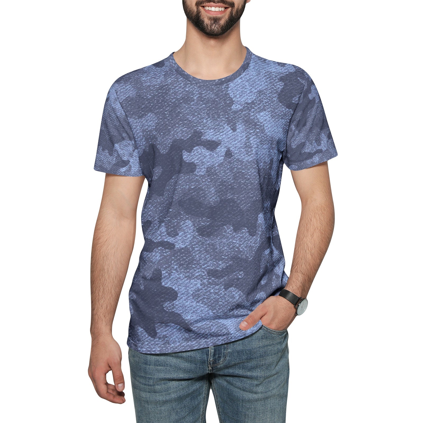 Camo T-shirt | Cotton | Unisex | Denim Blue Camouflage Camo Colors