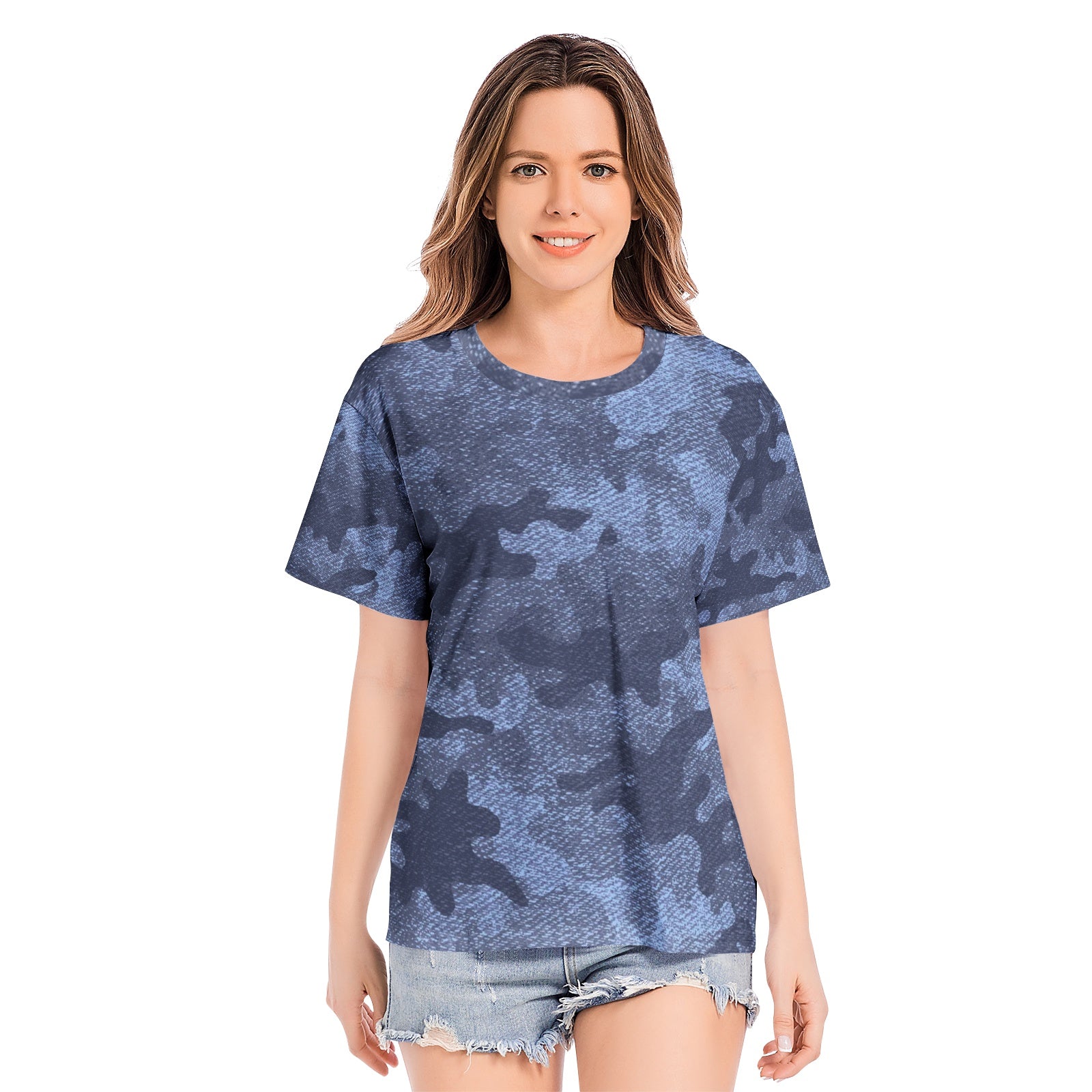 Camo T-shirt | Cotton | Unisex | Denim Blue Camouflage Camo Colors