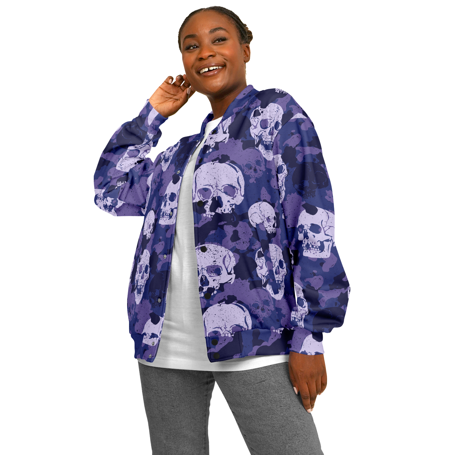 Skulls Jacket | Blue Camo Inspired Baseball Style Coat Camo Colors