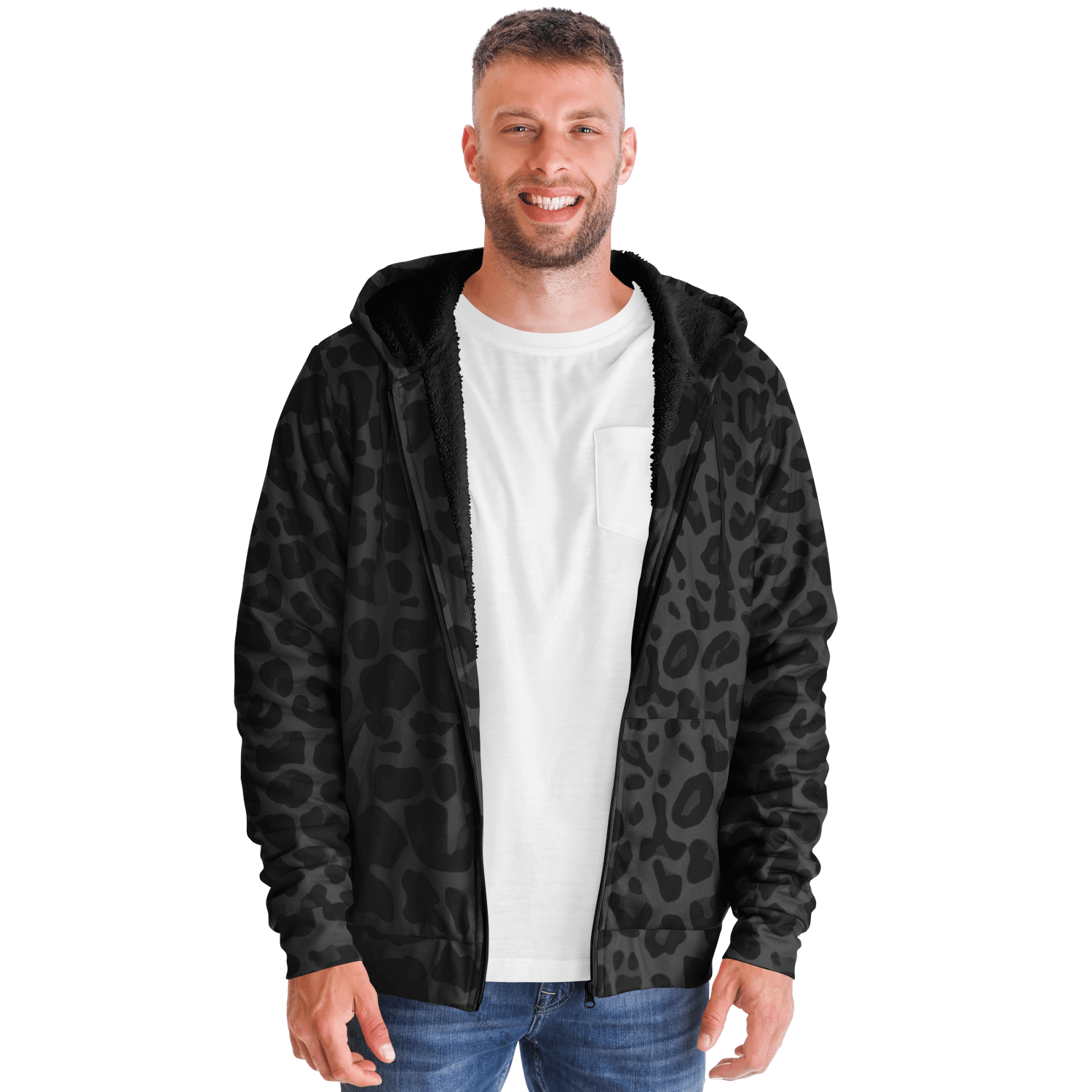 Microfleece Zip Hoodie | Black Puma Print Camo Colors