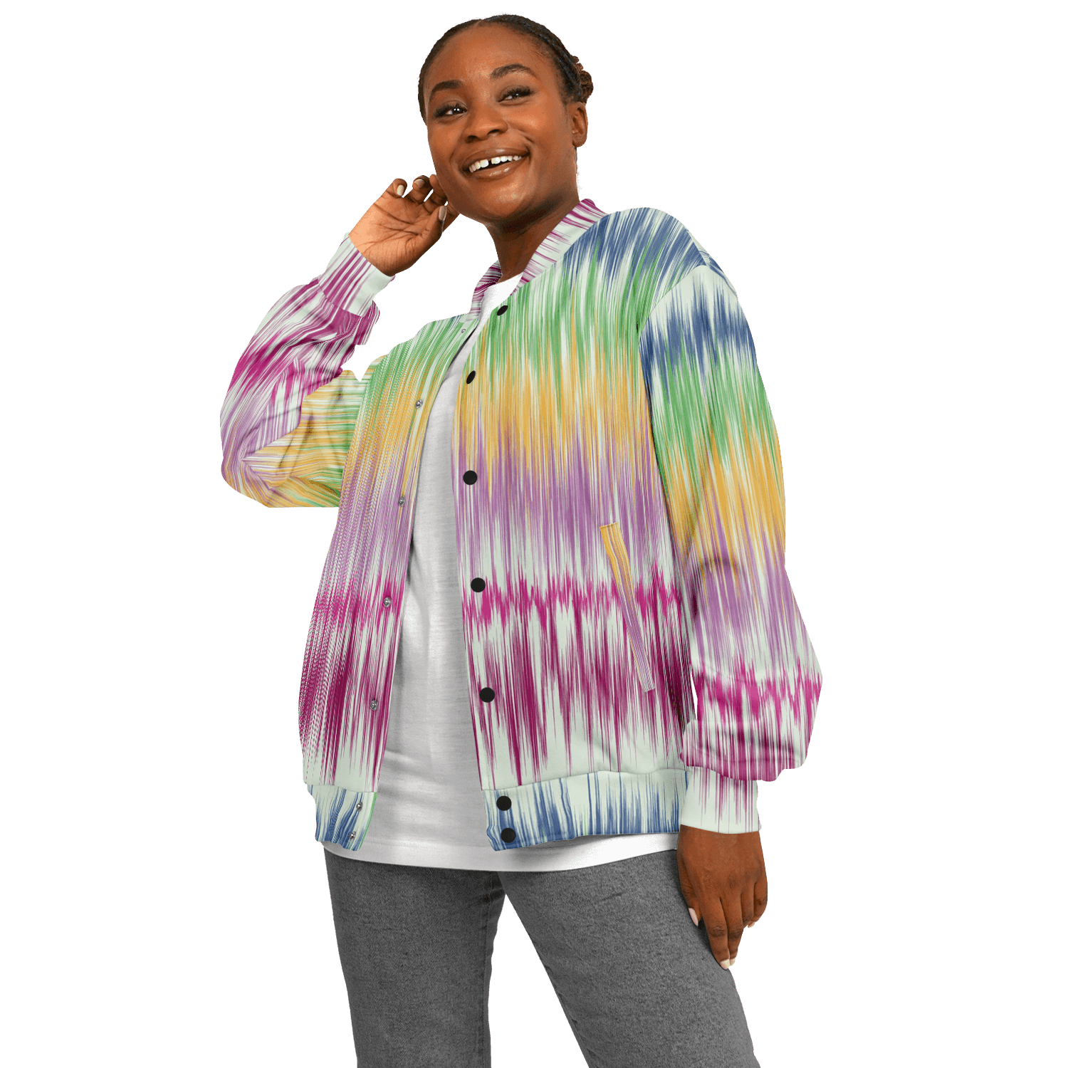 Baseball Jacket in Washed Digital Watercolor | Boho Camouflage Camo Colors