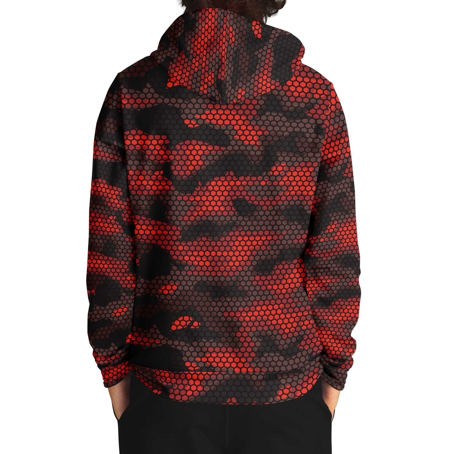 Red Camo Hoodie | Geometric Hive Camouflage Pattern Camo Colors