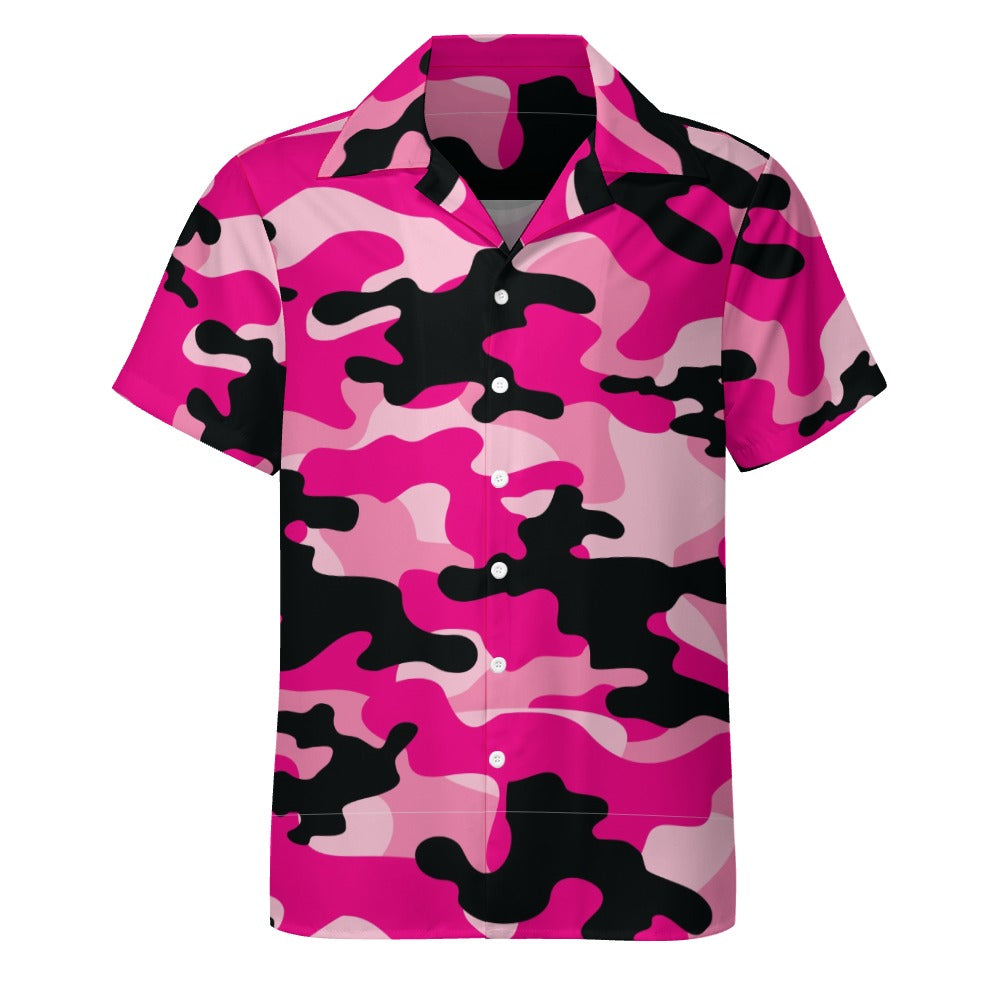 Pink Camo Men's Shirt | Classic Cuban Collar Design | Camo Colors