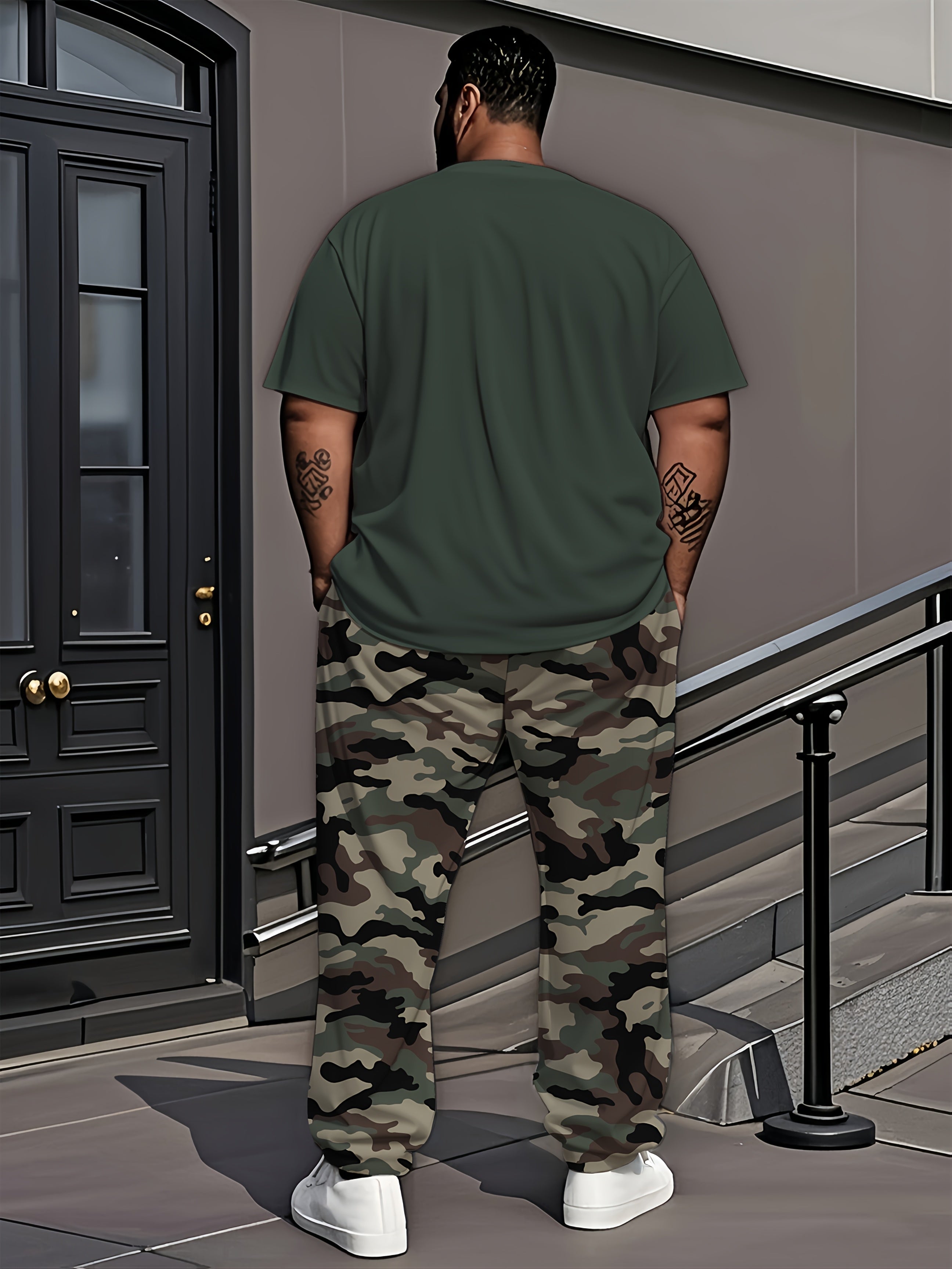 Plus-Size Camouflage Short-Sleeve & Long Pants Set | Camo Colors