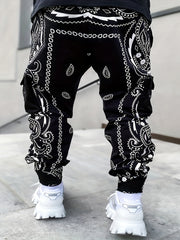 Men's Harem Work Pants: Large Size, Cashew Flower, Loose Fit Camo Colors