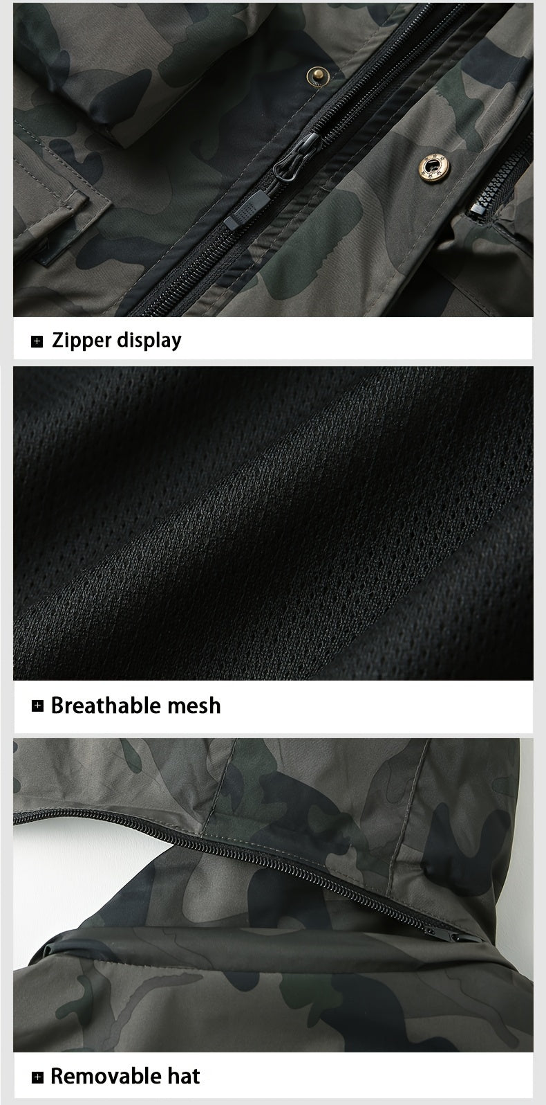 Men's Camo Jacket | Outdoor Stylish with Removable Hood Camo Colors