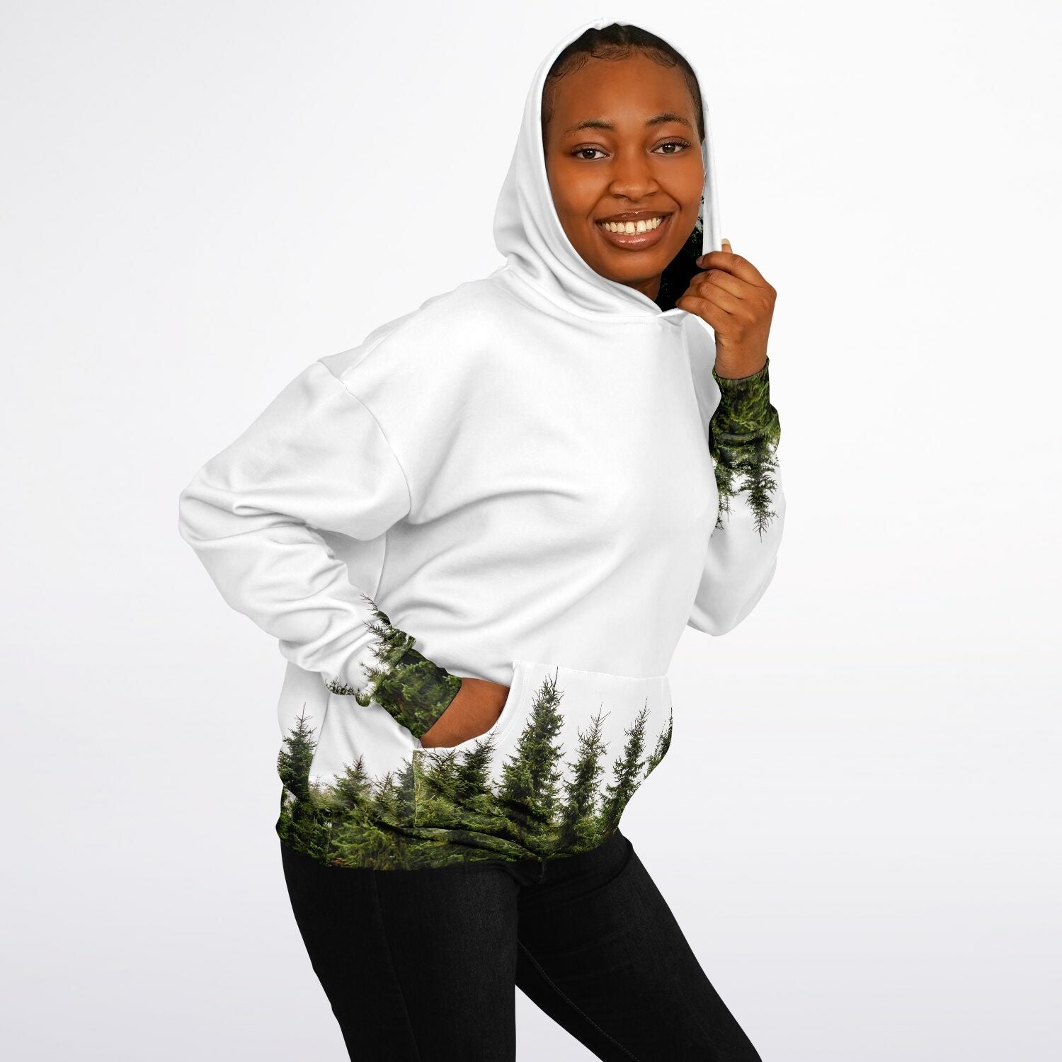 Heavyweight Oversized Hoodie | Pine Trees on a White Background | Camo Colors