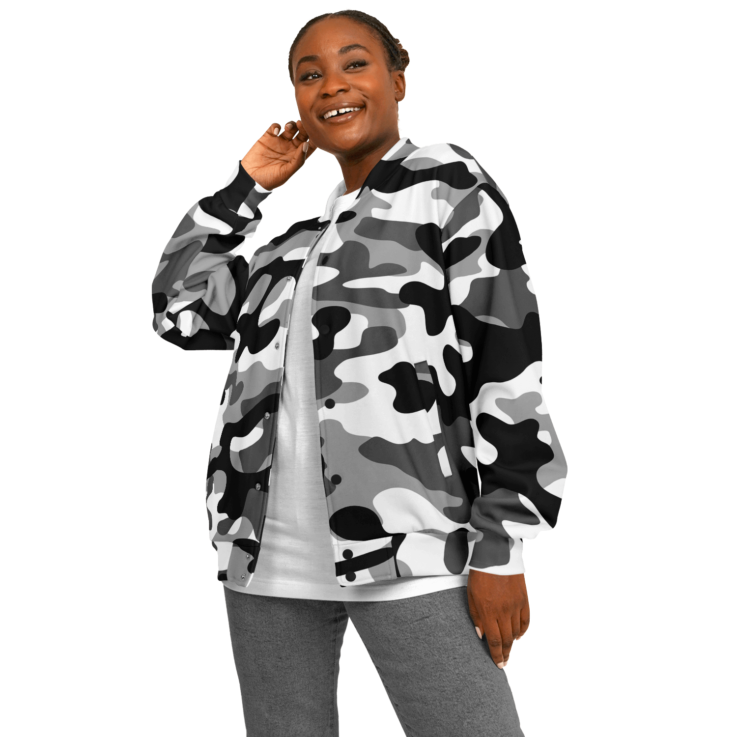 Baseball Camo Jacket | Military Camouflage in Black, Grey & White Camo Colors