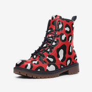 Red Leopard Boots | Leather | Mixed Black and White Camo Colors