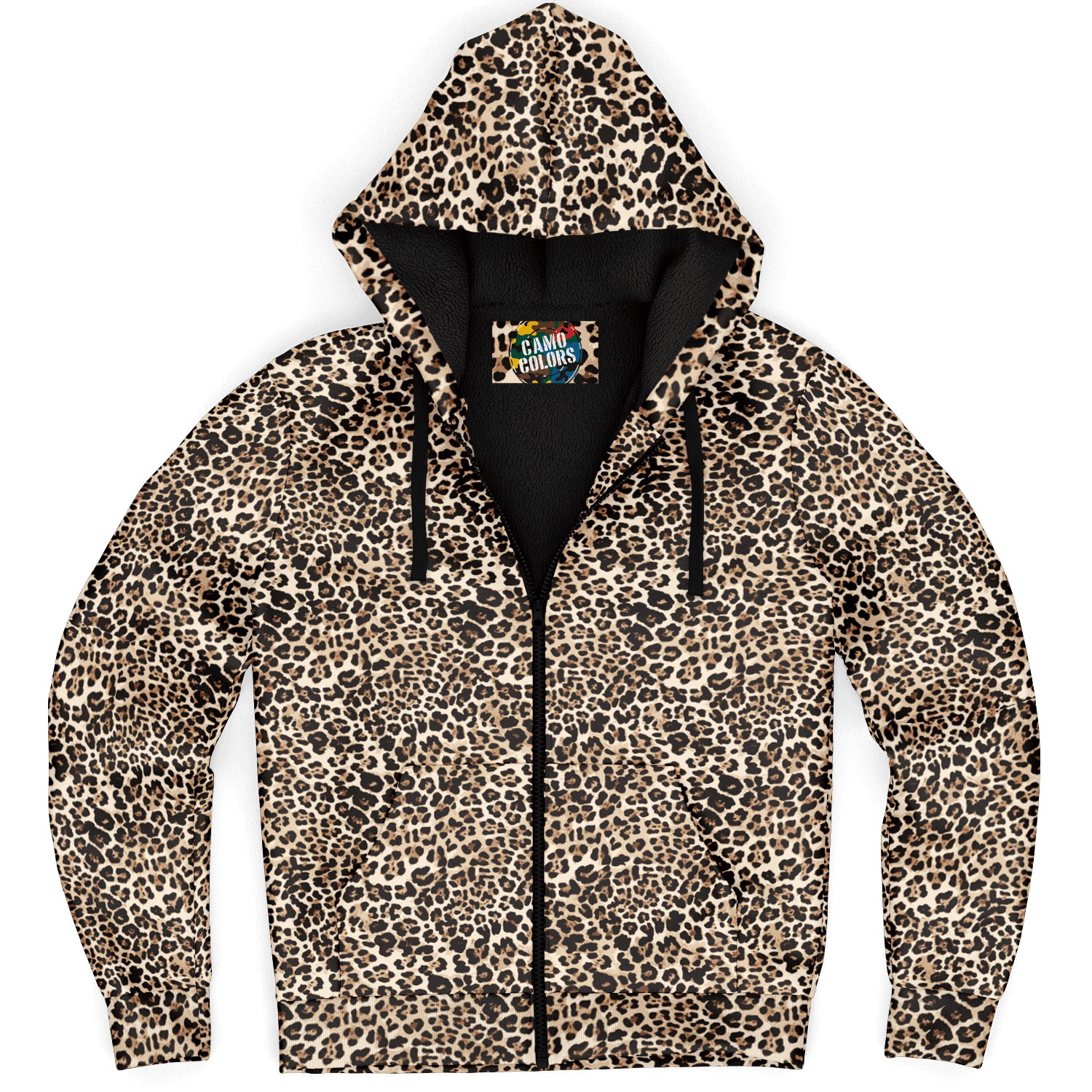 Microfleece Zip Hoodie | Classic Brown Leopard Print Camo Colors