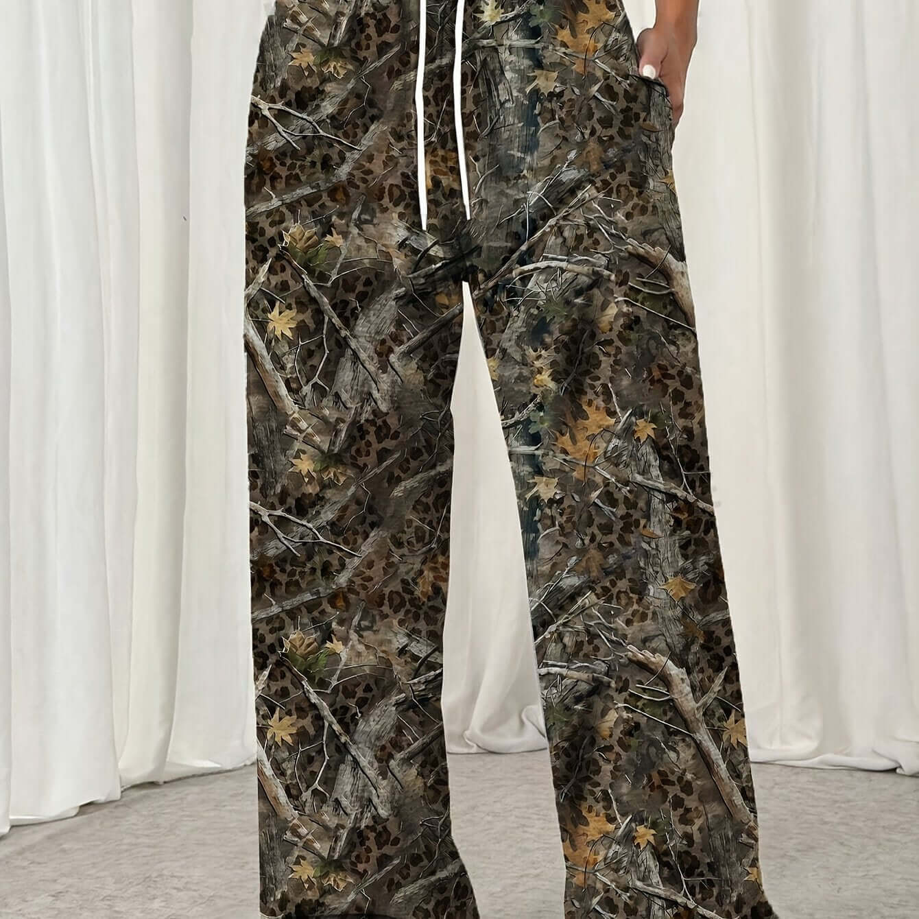 Women'S Plus Size Camo Straight Leg Pants with Drawstring | Regular Fit Camo Colors