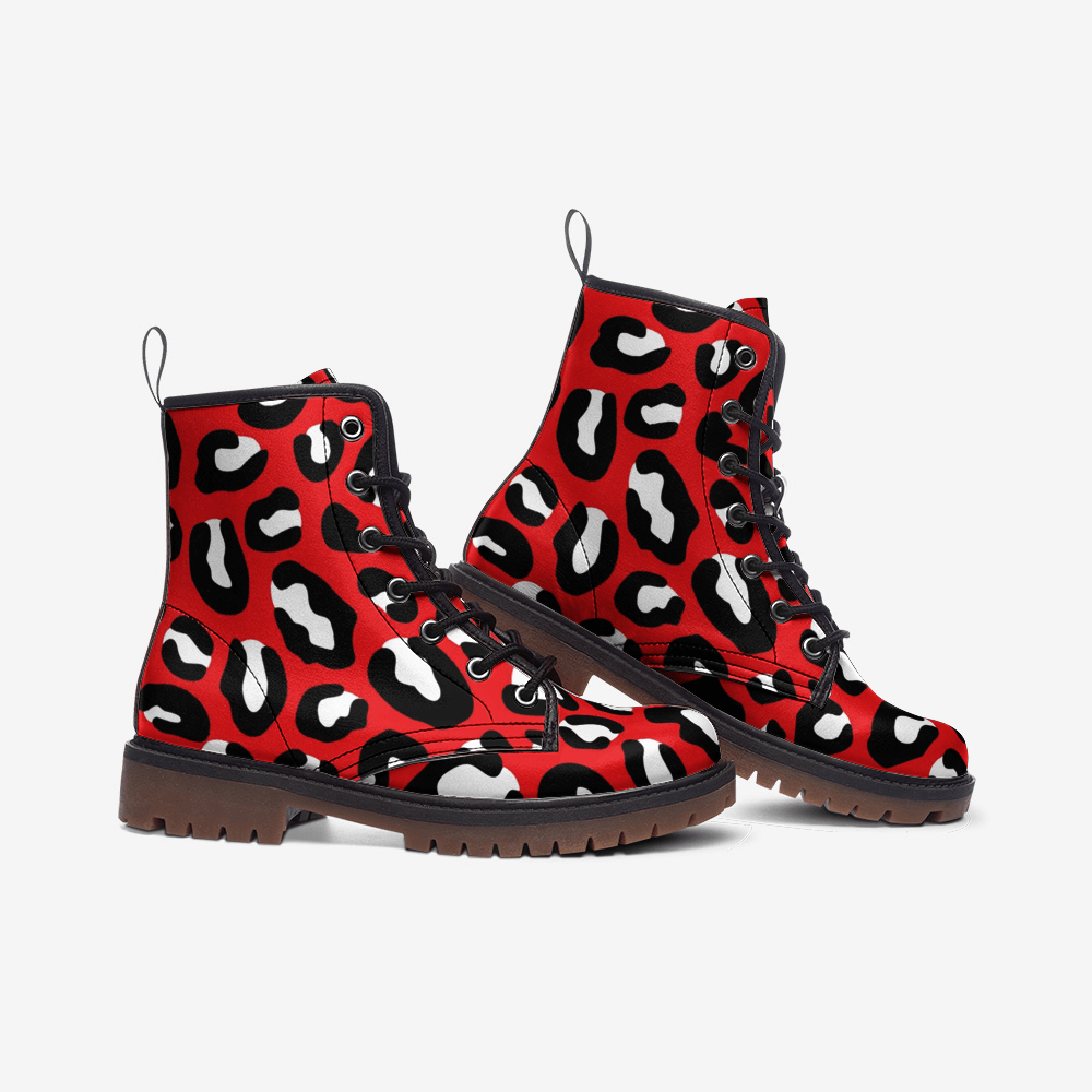Red Leopard Boots | Leather | Mixed Black and White Camo Colors