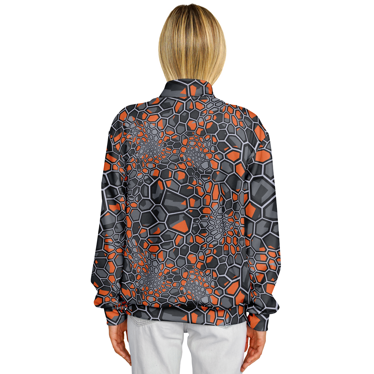 Baseball Jacket | Geometric Camo in Orange, Gray & Black Camo Colors