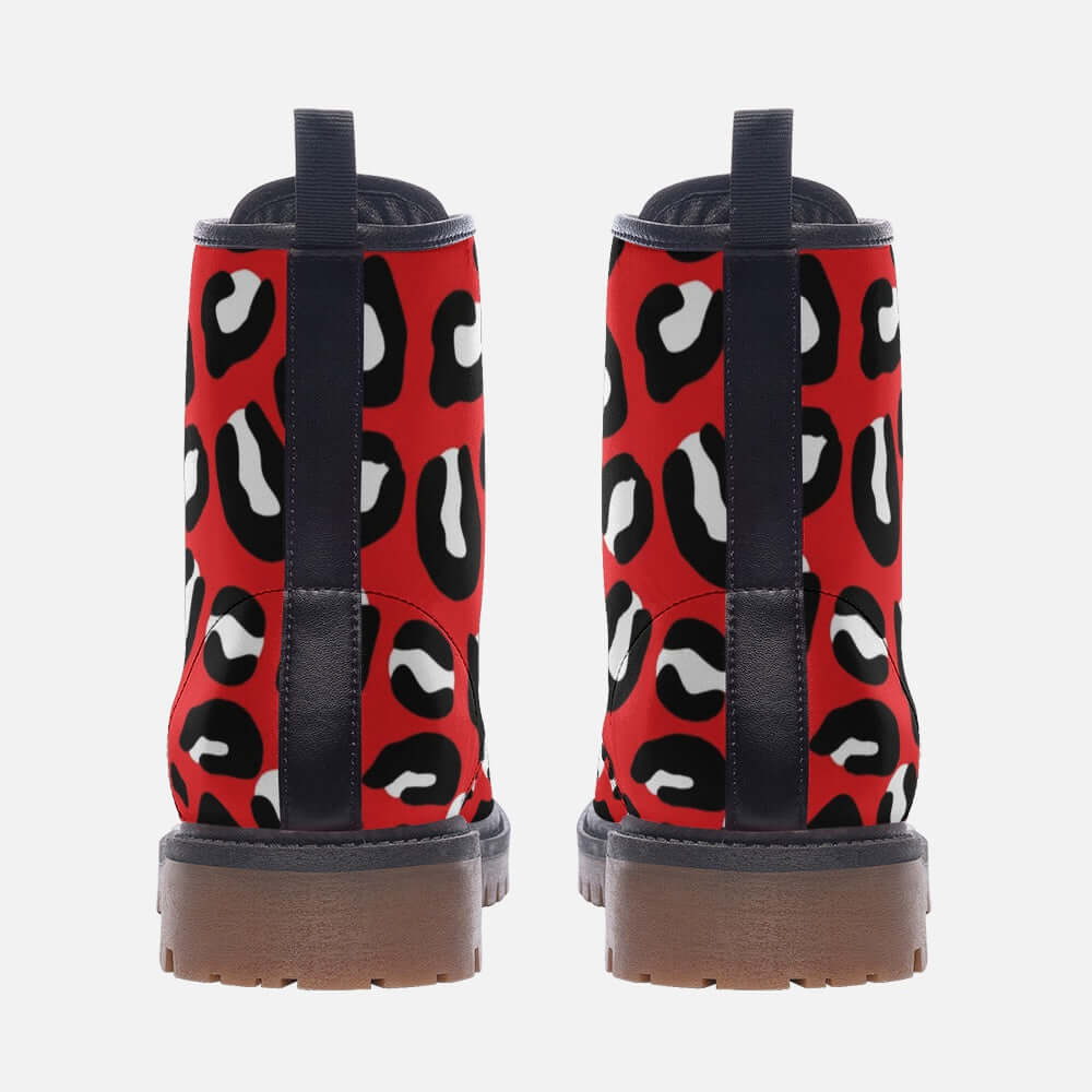 Red Leopard Boots | Leather | Mixed Black and White Camo Colors
