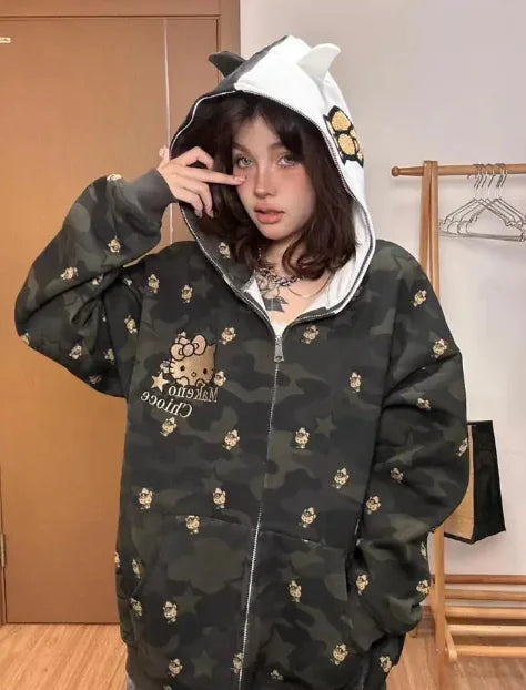 Hello Kitty Camo Zip Up Hoodie Camo Colors