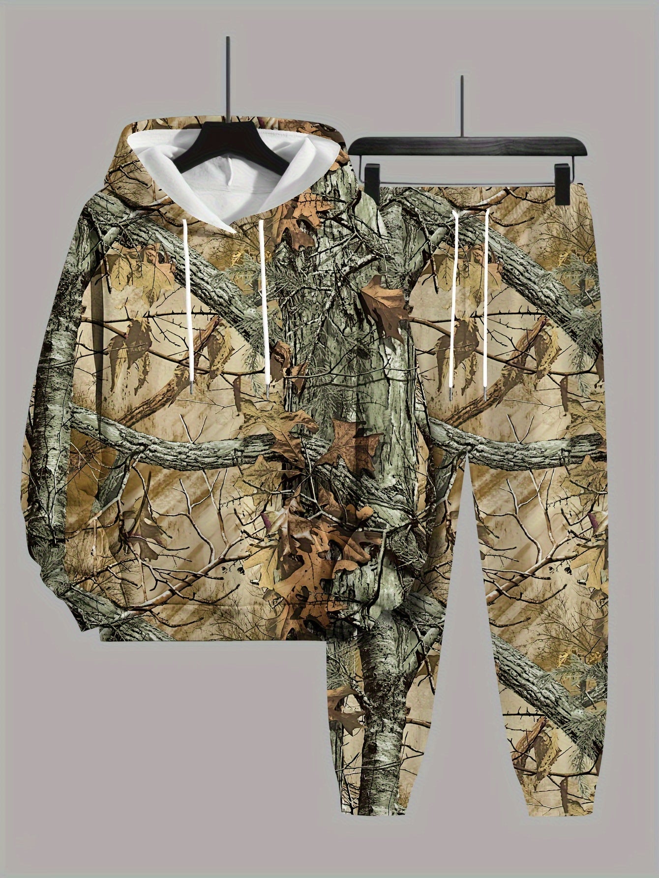 Men’s Plus-Size 3D Trunks Graphic Hooded Sweatshirt & Sweatpants | Camo Colors