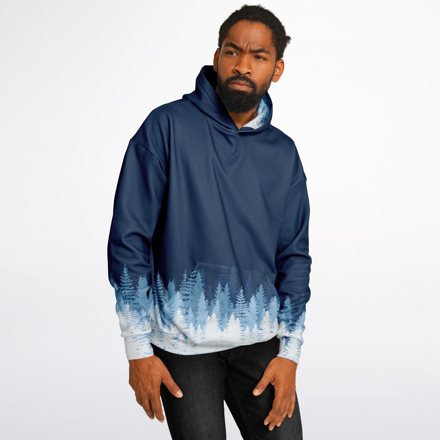 Heavyweight Oversized Hoodie | Blue & White Winter Forest | Camo Colors