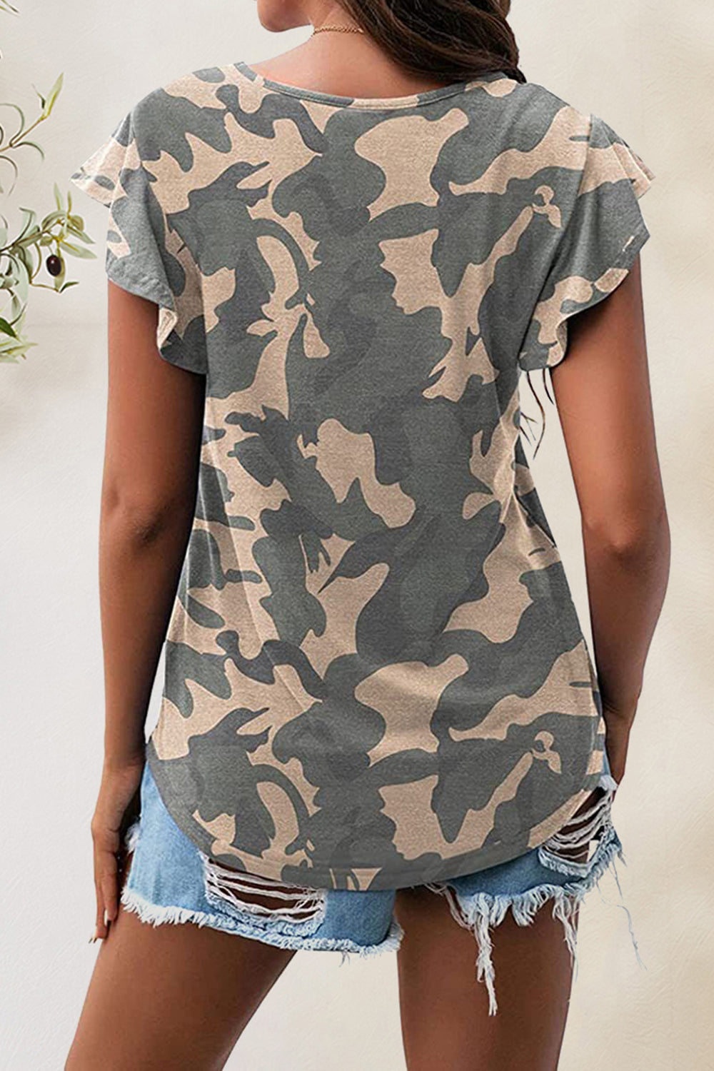 Printed Round Neck Short Sleeve Leopard T-Shirt Camo Colors