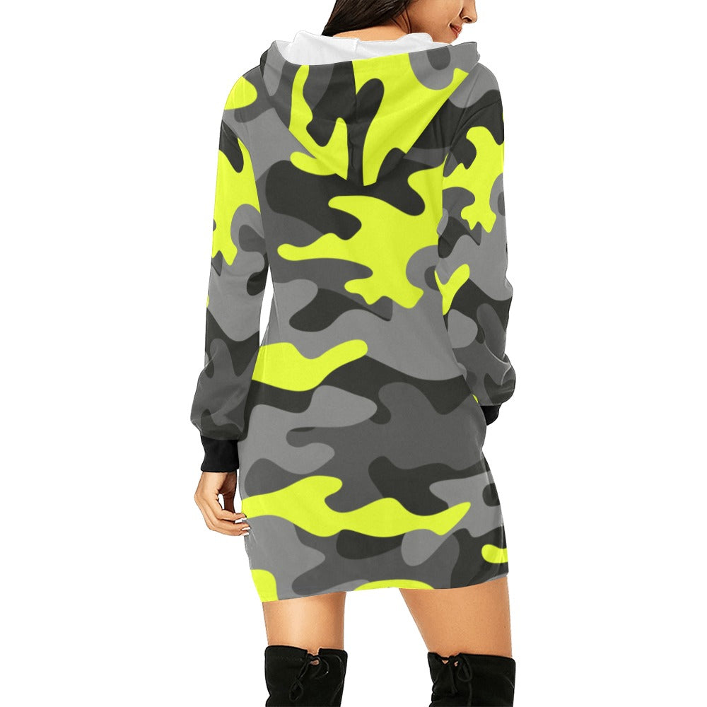 Camo Hoodie Dress | Yellow, Black, and Gray Camo Colors