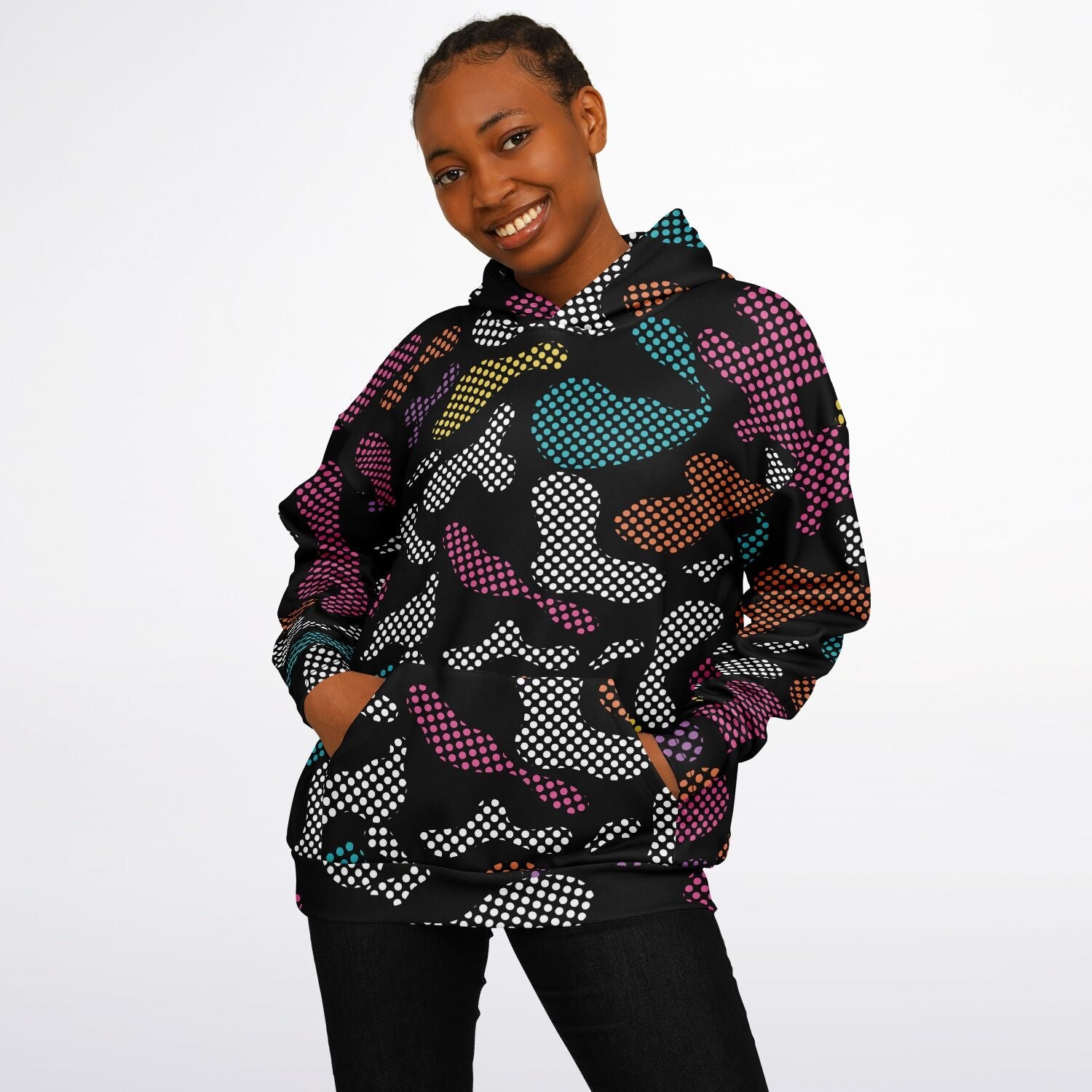Black Oversized Hoodie | Pixel Camouflage in PInk and Yellow | Camo Colors