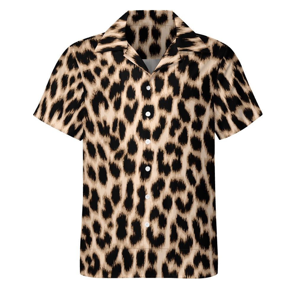 Leopard Men's Shirt | Cuban Collar Style | Camo Colors