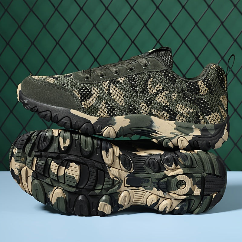 Men's Camouflage Lace-Up Sneakers, Non-Slip and Durable Camo Colors