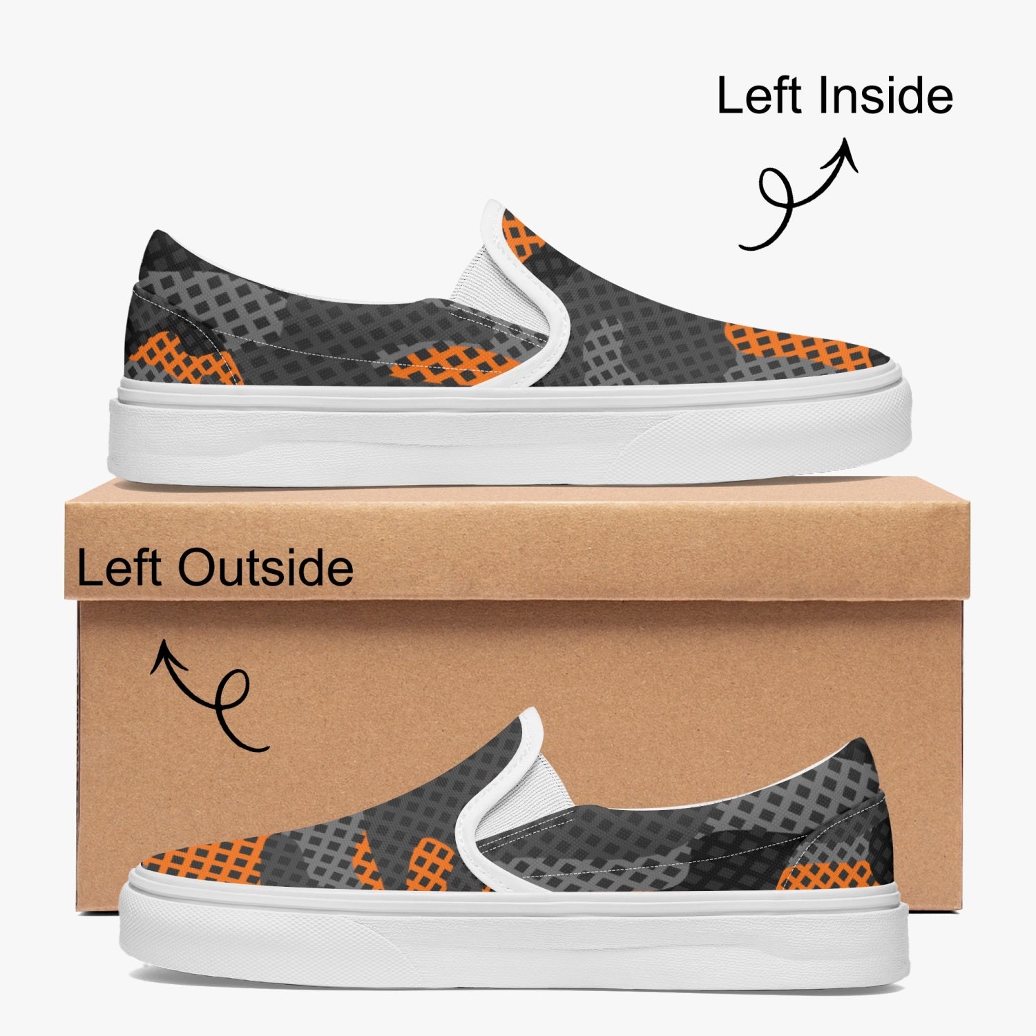 Camo Slip-On Shoes | Orange & Black Pixel Camouflage Camo Colors