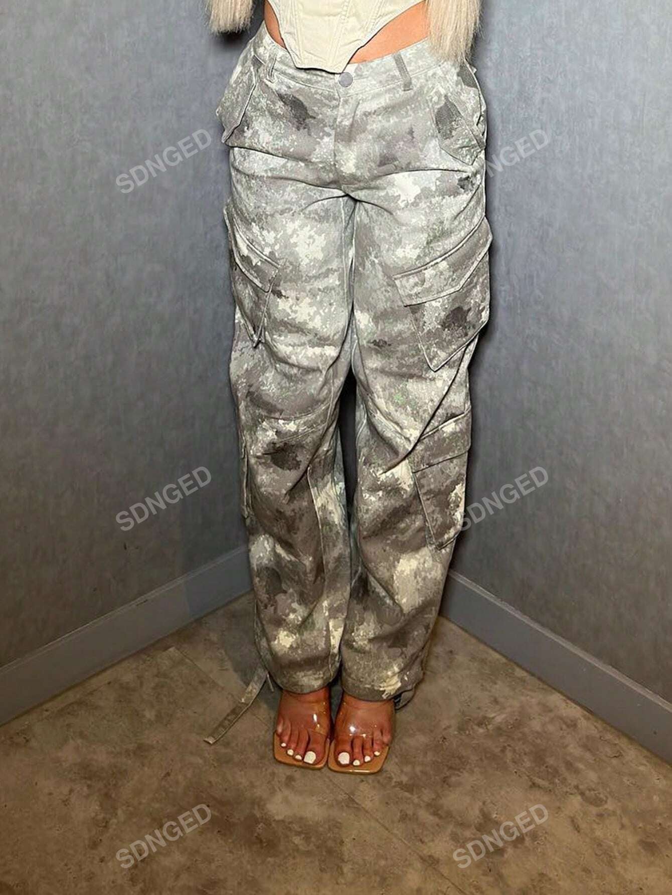 Women's Camouflage Printed Multi-Pocket Cargo Pants Camo Colors