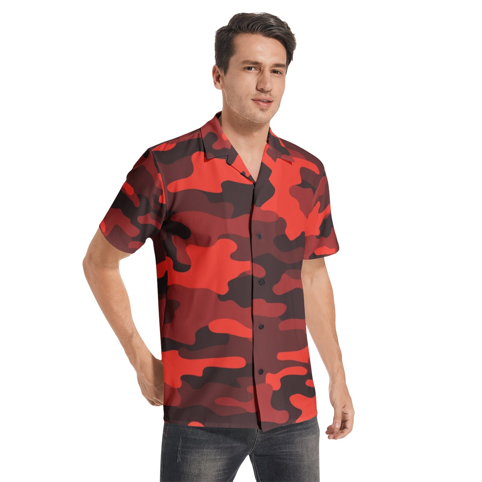Cotton Camo Shirt For Men | Red & Black Short-Sleeve Camo Colors