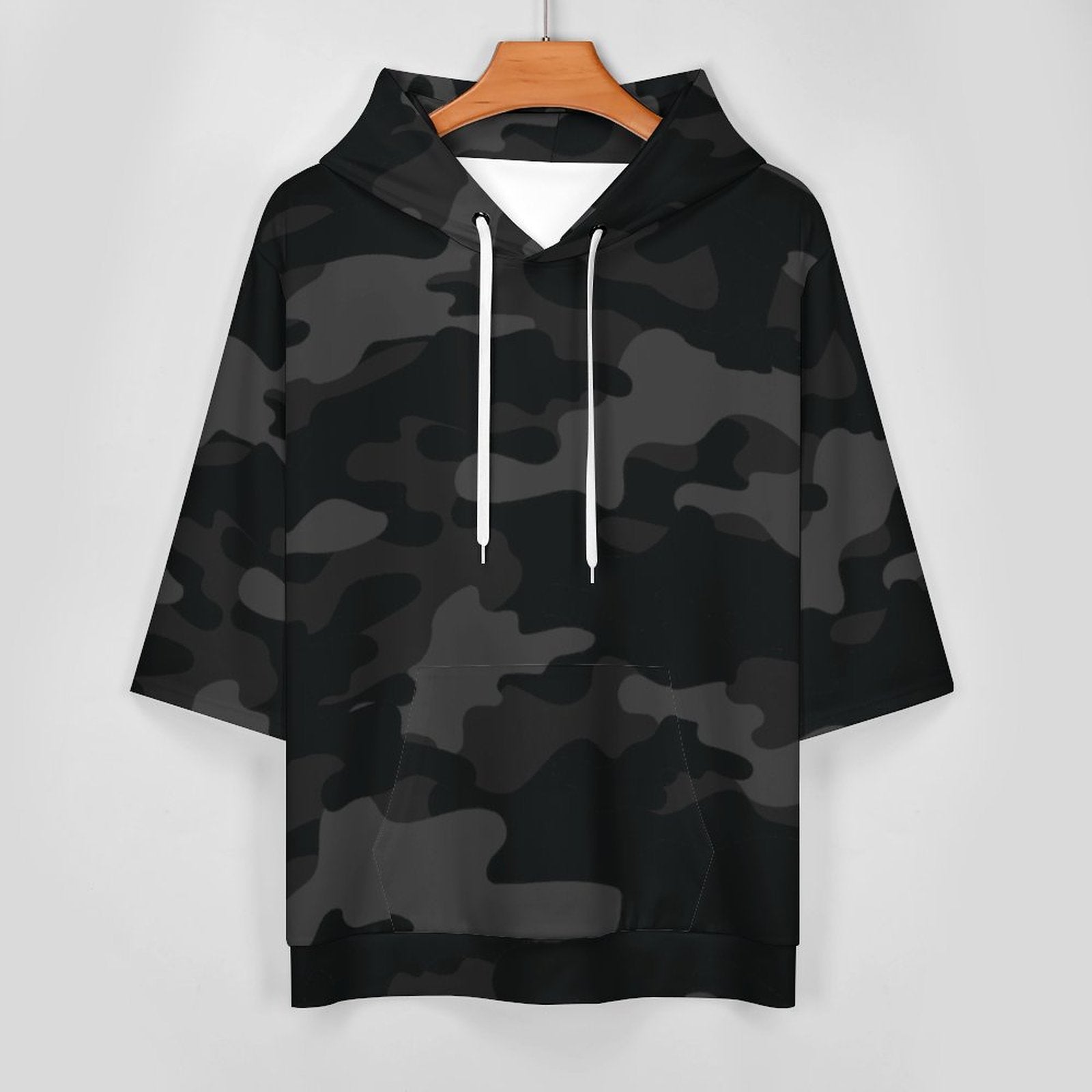 Short Sleeve Hoodie | Black Camouflage Camo Colors