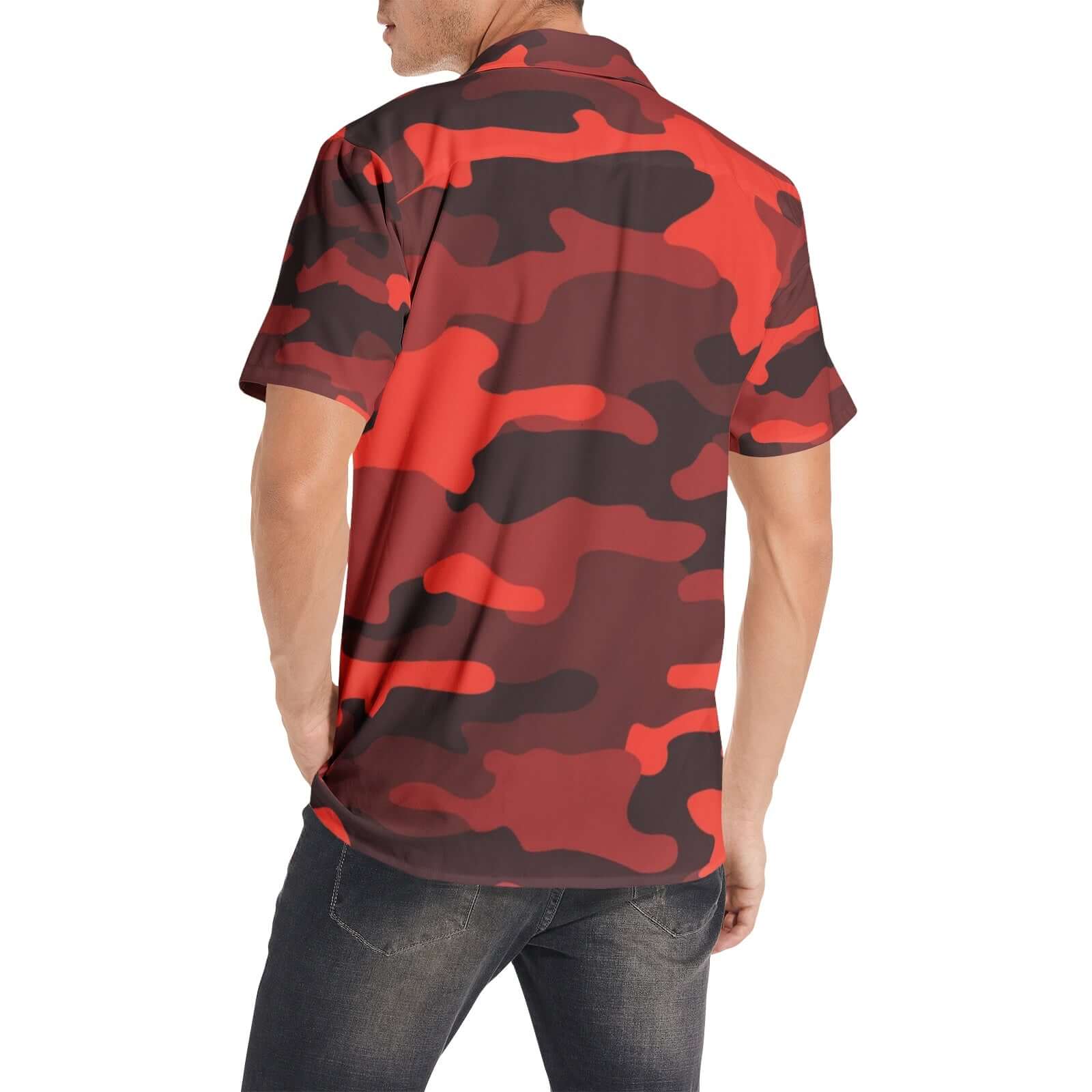 Cotton Camo Shirt For Men | Red & Black Short-Sleeve Camo Colors