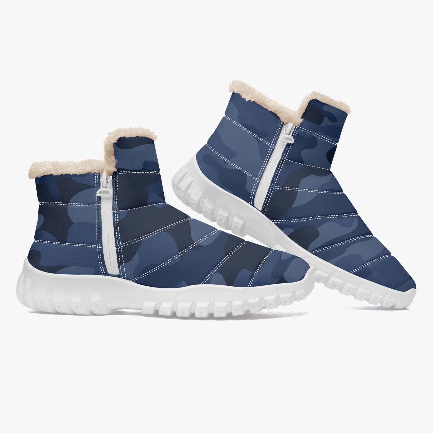 Camo Boots | Cotton-pad Fur Zipper Up | Deep Blue Camo Colors