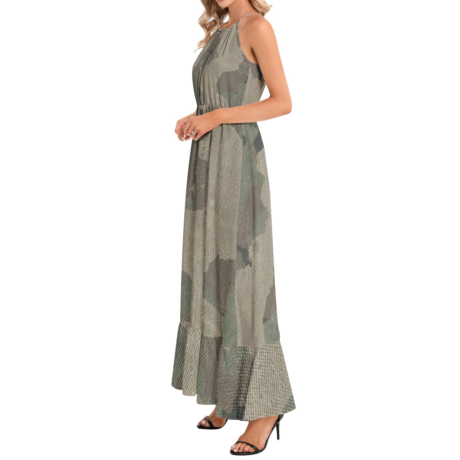 Camo Maxi Dress | Dirty Brown | Ruffle Hem Camo Colors