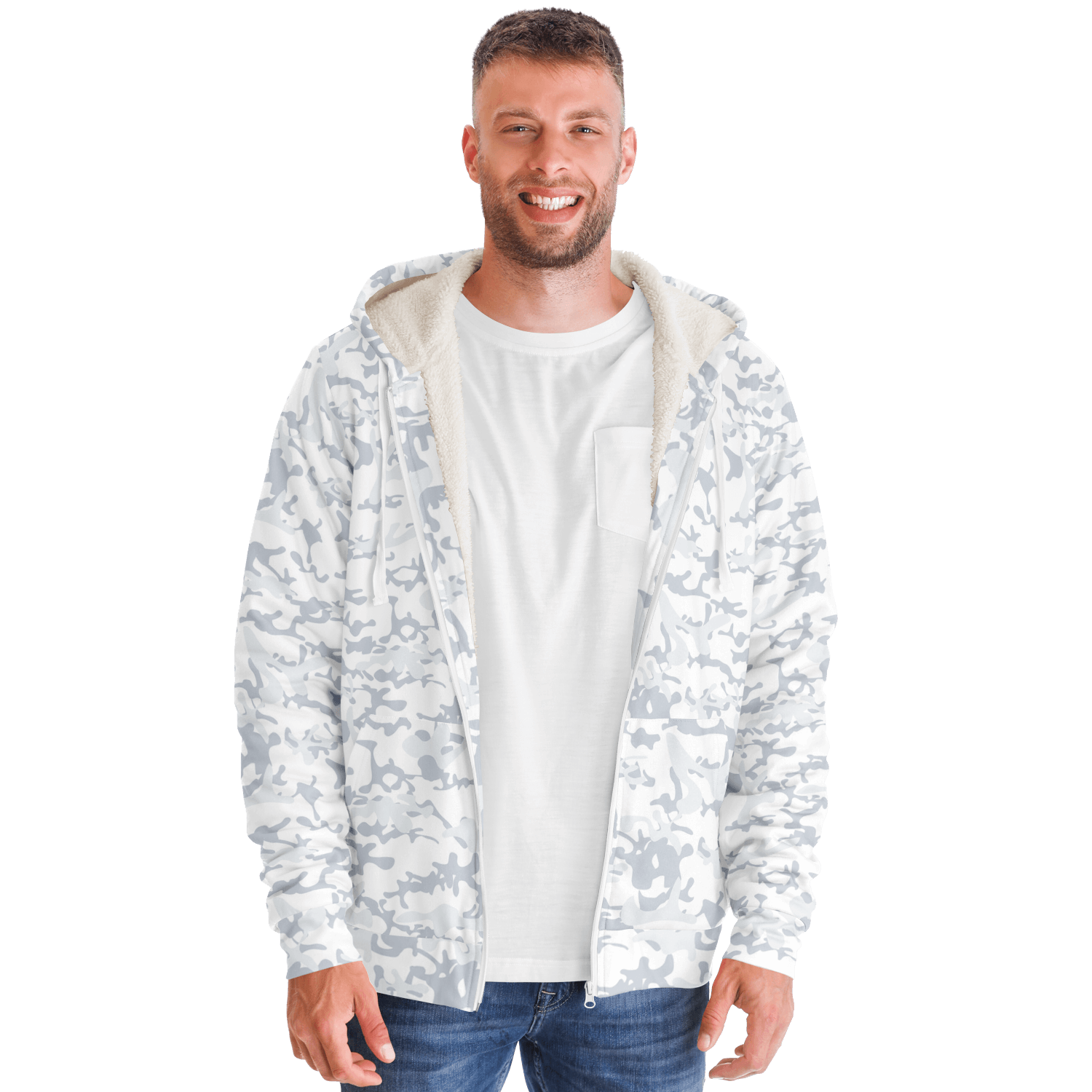 Microfleece Zip Hoodie | Army Snow Camouflage Camo Colors