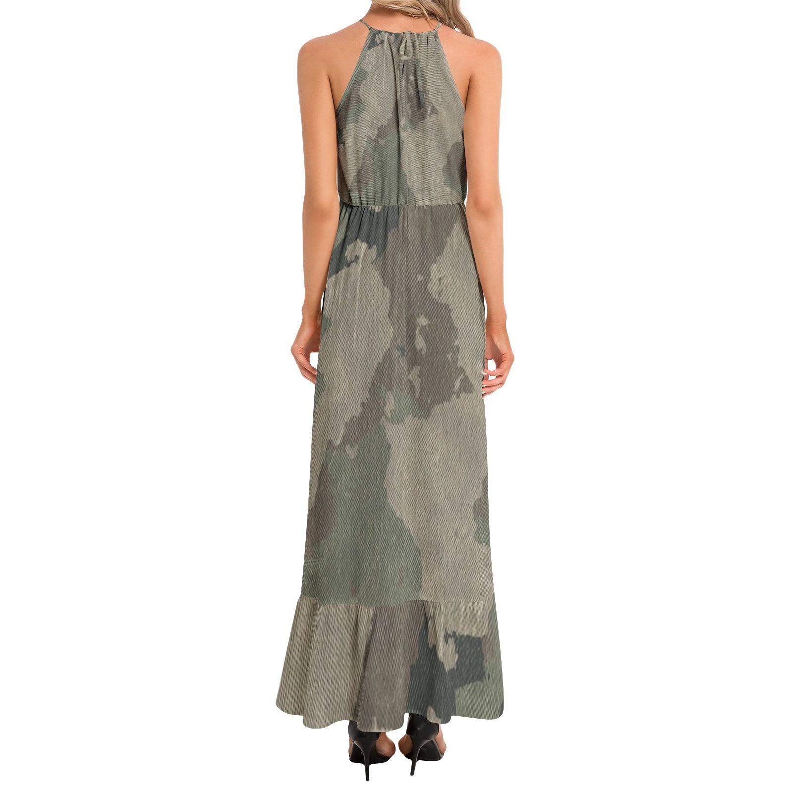 Camo Maxi Dress | Dirty Brown | Ruffle Hem Camo Colors